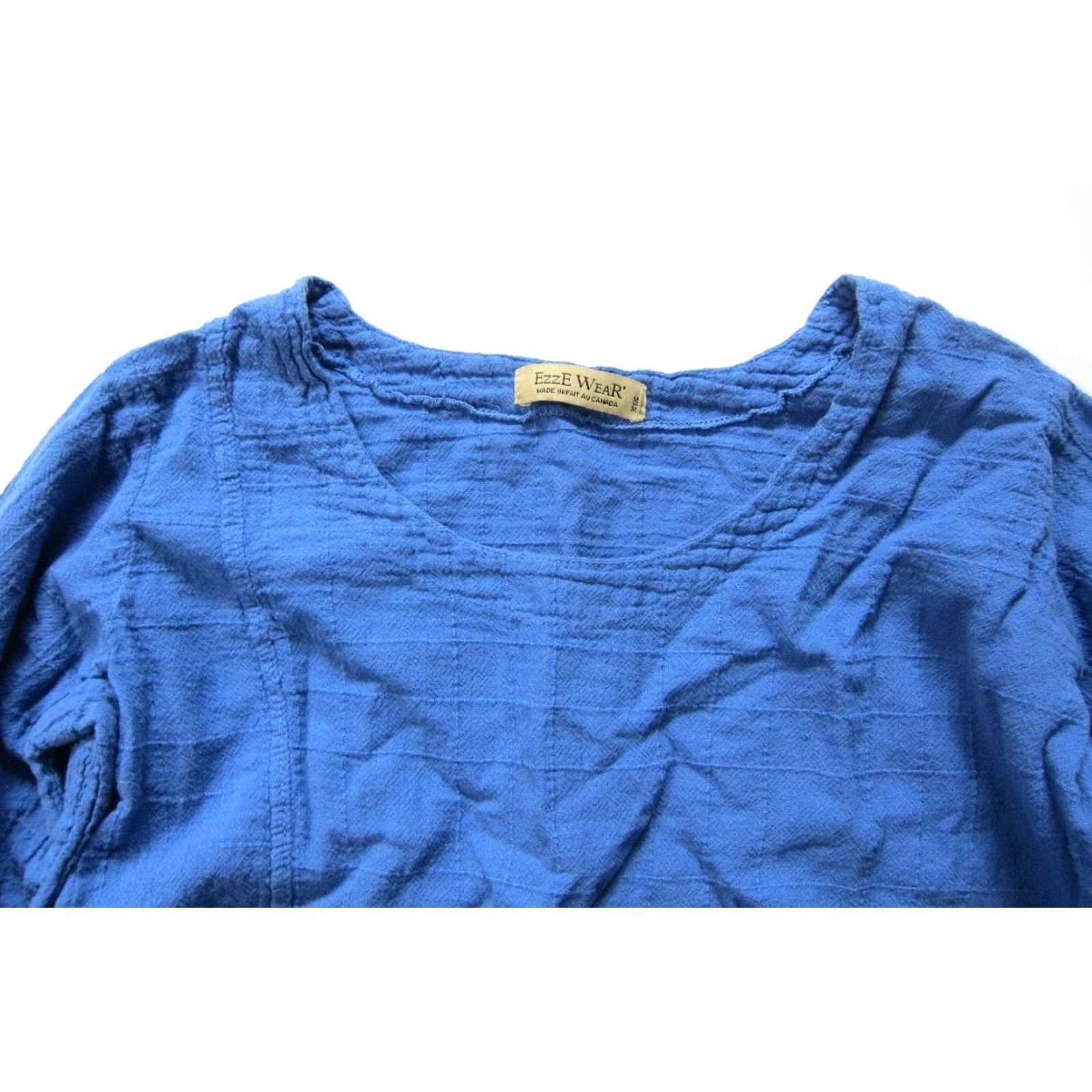 Vintage Ezze Wear 100% Cotton Blue Pocket Asymmetric 3/4 Sleeve Tunic Blouse Medium Size M / US 6-8 / IT 42-44 - 4 Thumbnail