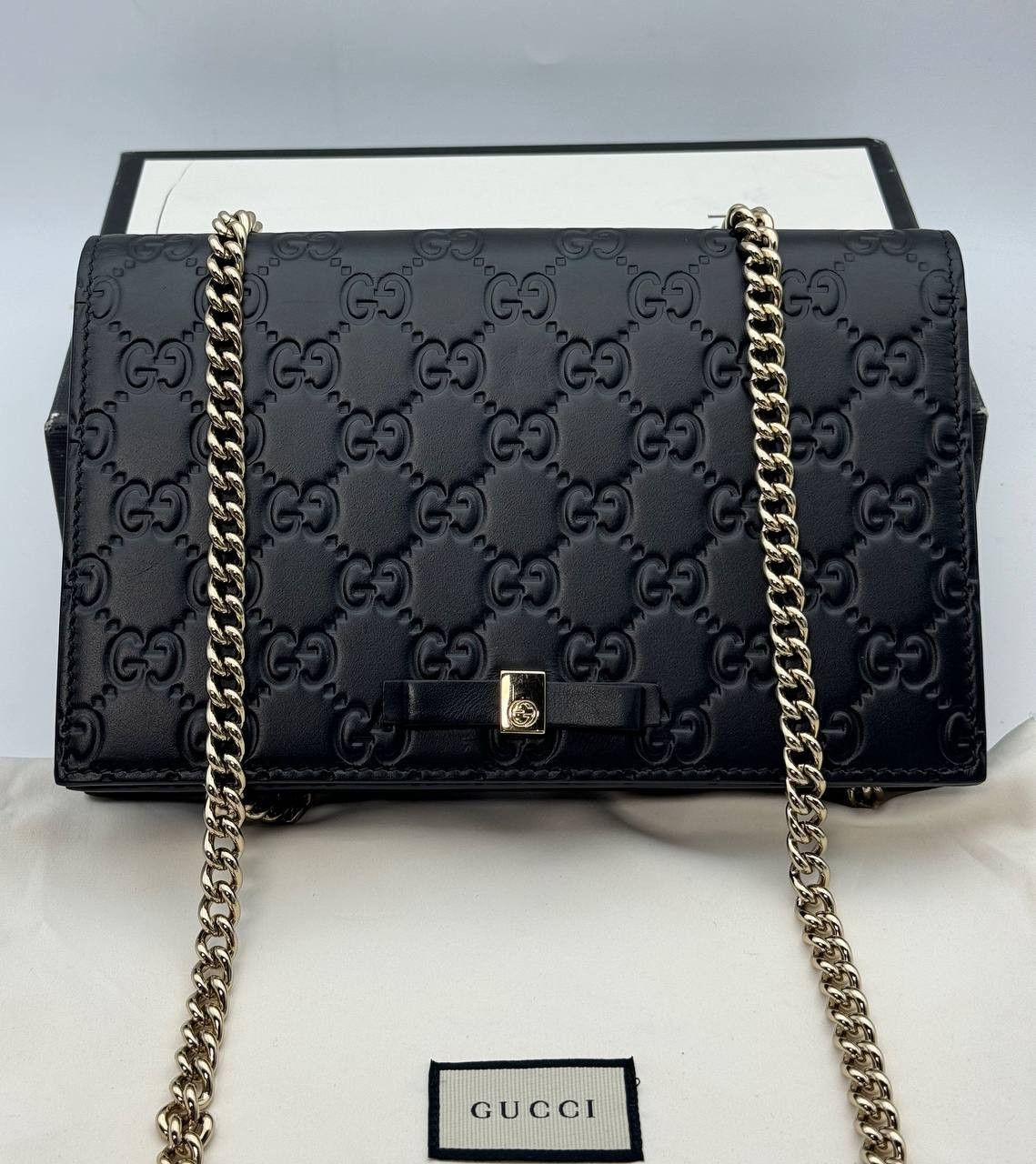 Gucci Gucci Wallet Chain Crossbody Bag Guccisima Leather Black Size ONE SIZE - 1 Thumbnail