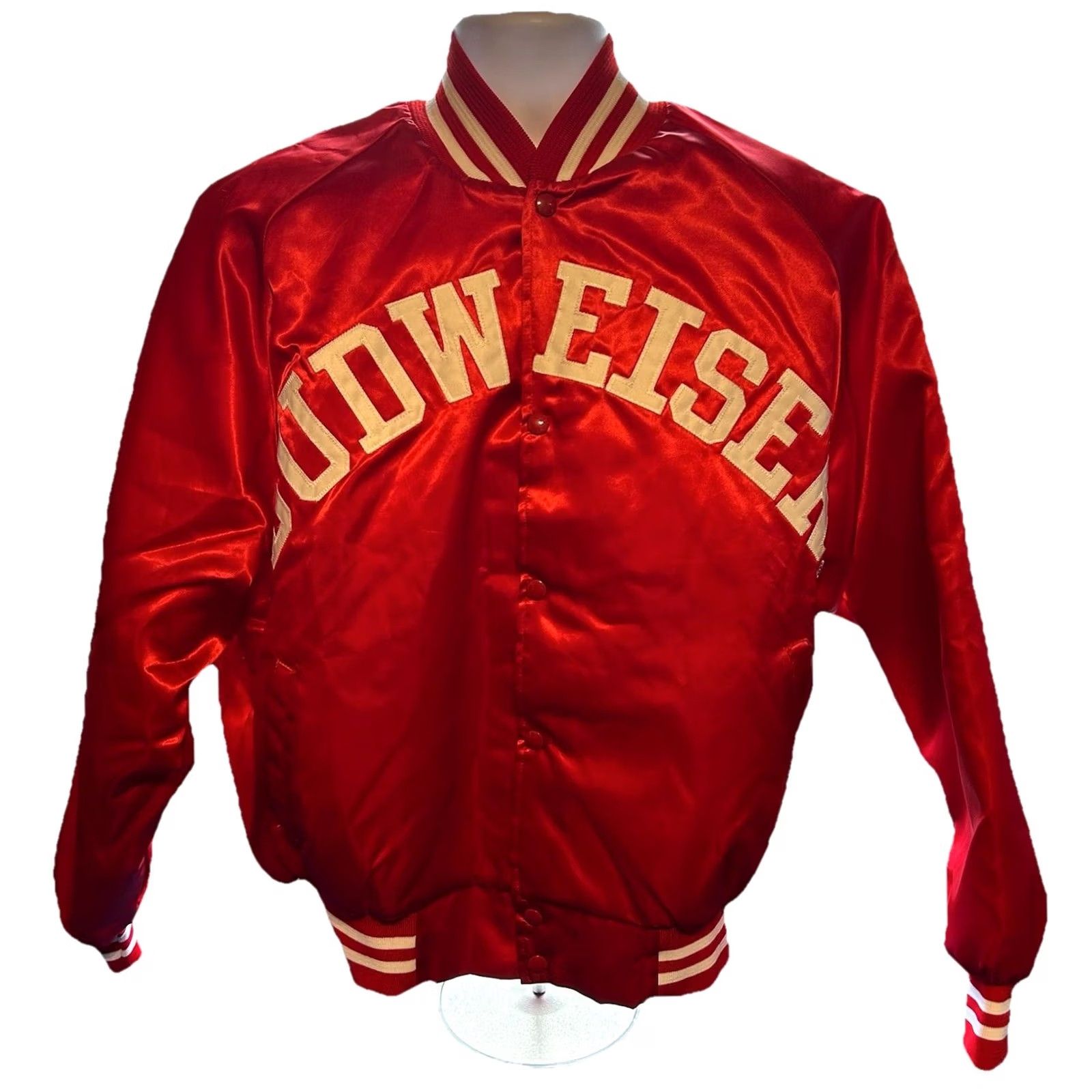 Budweiser Vintage Budweiser Nylon Satin Quilted Jacket - XL Men's Bomber Jacket - USA Made - 80s Vintage Style - Red - 54" Chest - 27" Pit to Pit Size US XL / EU 56 / 4 - 2 Thumbnail