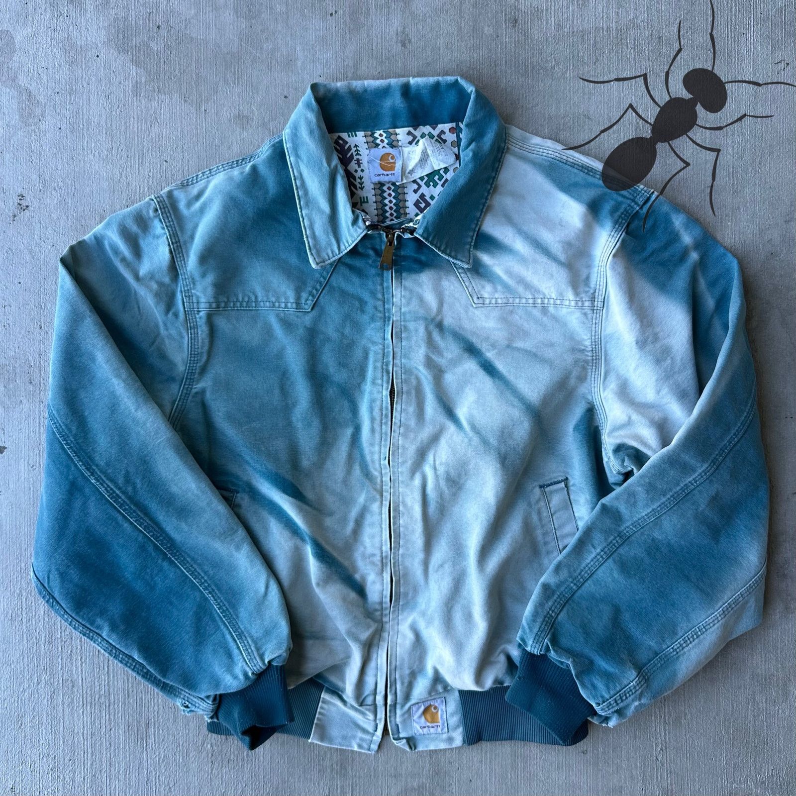 Vintage Y2K Carhartt JS1155 blue Aztec Santa Fe work jacket