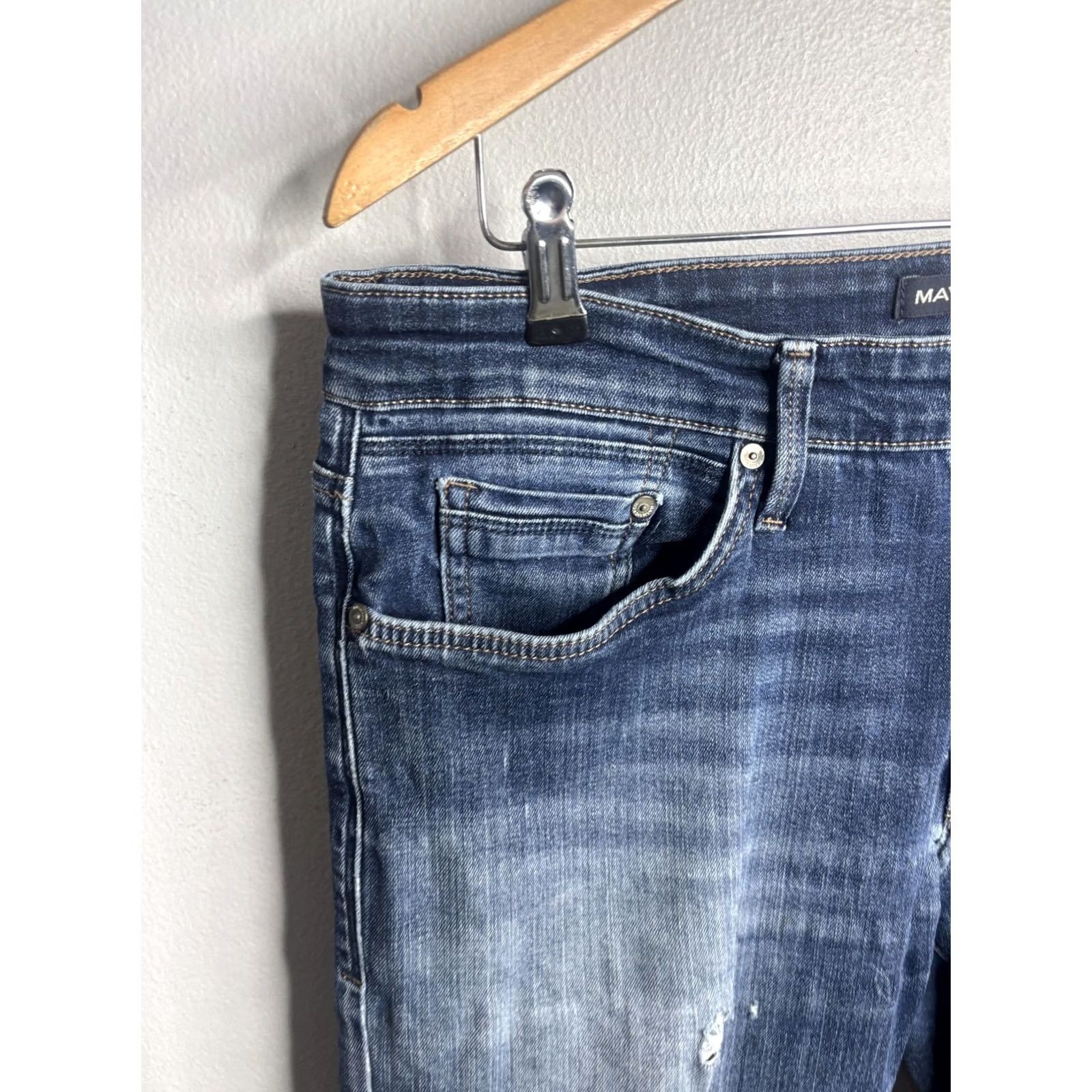 Mavi Mavi Jeans Mens 38 32 Blue Medium Wash Slim Tapered Distressed Denim Pants Size US 38 / EU 54 - 2 Thumbnail