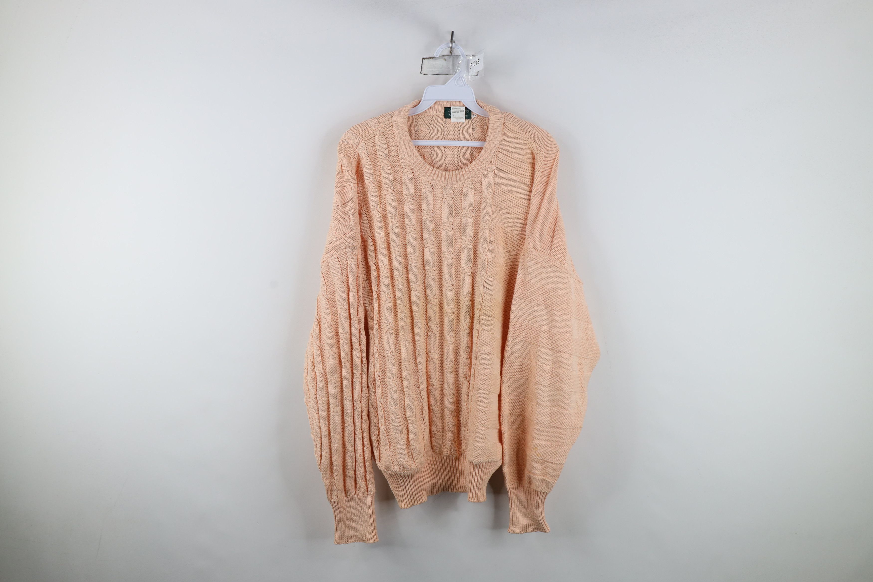 Vintage Vintage 90s Streetwear Cotton Chunky Cable Knit Sweater Pink Size US L / EU 52-54 / 3 - 1 Thumbnail
