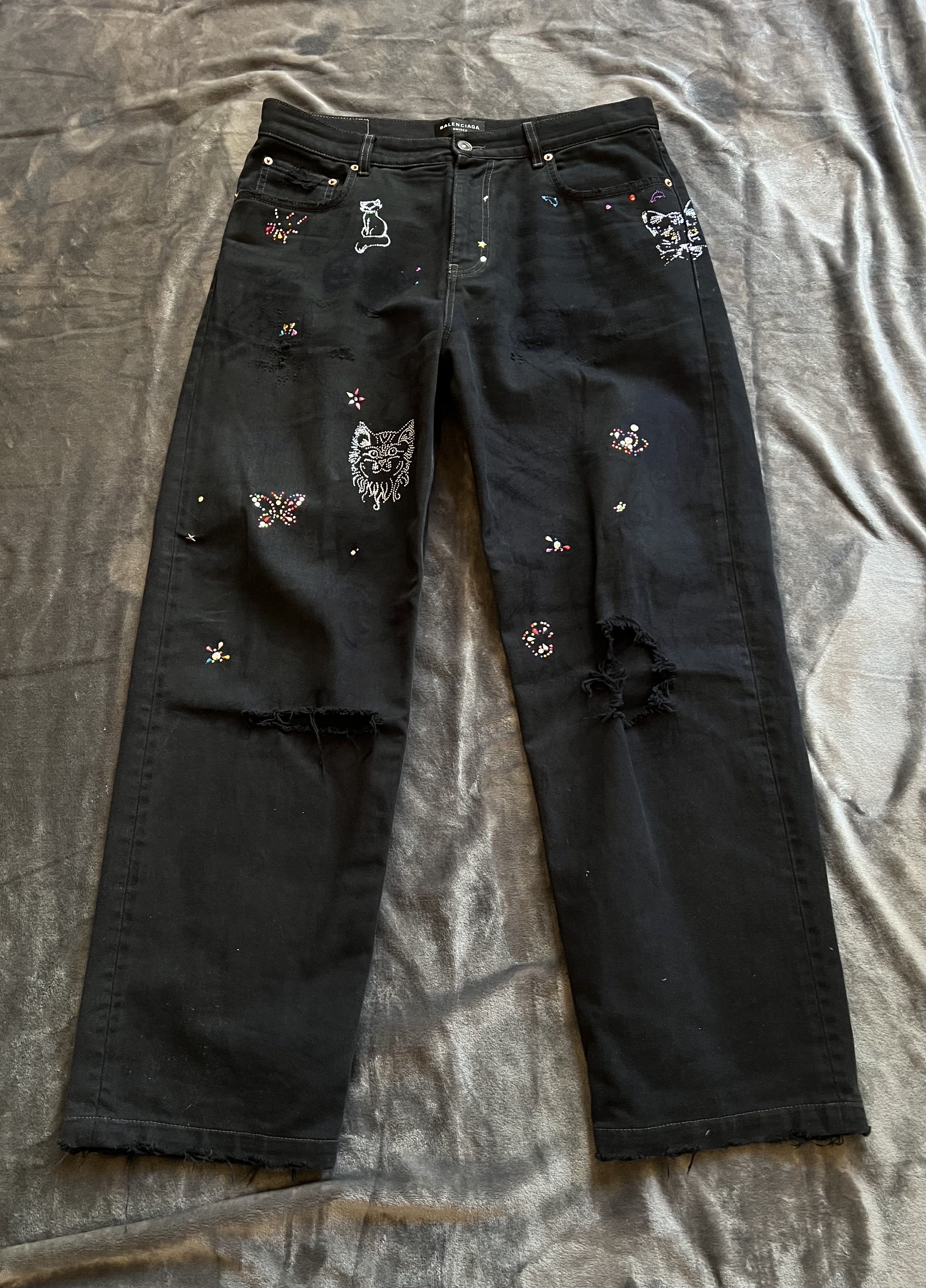 Balenciaga Balenciaga Rhinestone Scribble Denim Jeans Size US 34 / EU 50 - 2 Thumbnail