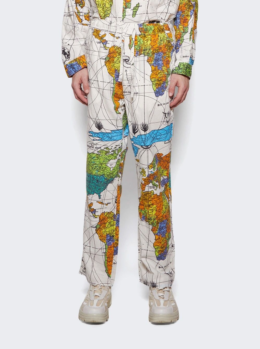 Saint Michael o1mle0326 Pajama World Map Pants in White Size US 34 / EU 50 - 4 Thumbnail