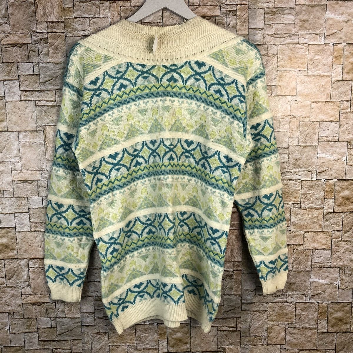 Homespun Knitwear × OVER THE STRiPES Italian designer vintage Stripe art Green Knitwear #A1047 Size S / US 4 / IT 40 - 3 Thumbnail