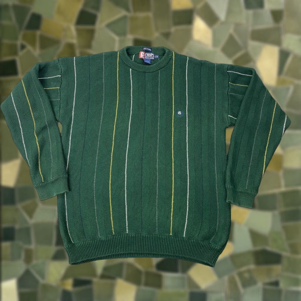 Chaps VINTAGE Chaps Ralph Lauren Sweater Pullover Mens Large Green Herringbone Crewneck Size US L / EU 52-54 / 3 - 1 Thumbnail