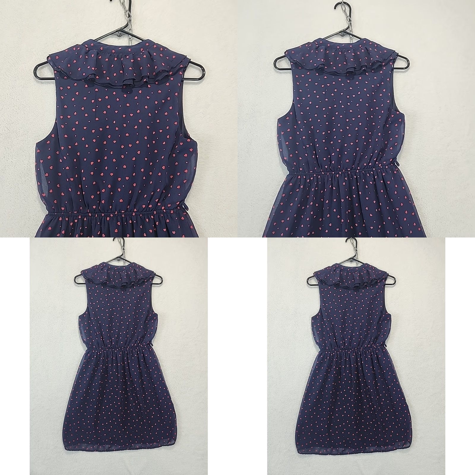 Forever 21 FOREVER 21 Contemporary Navy Blue Heart Print Mini Dress S Women's Sleeveless V-Neck Button Front Casual Petite - Not applicable Size S / US 4 / IT 40 - 9 Thumbnail