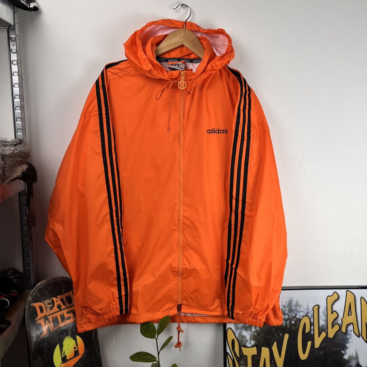 Vintage Adidas Orange Rain Jacket Windbreaker 90s Very Rare