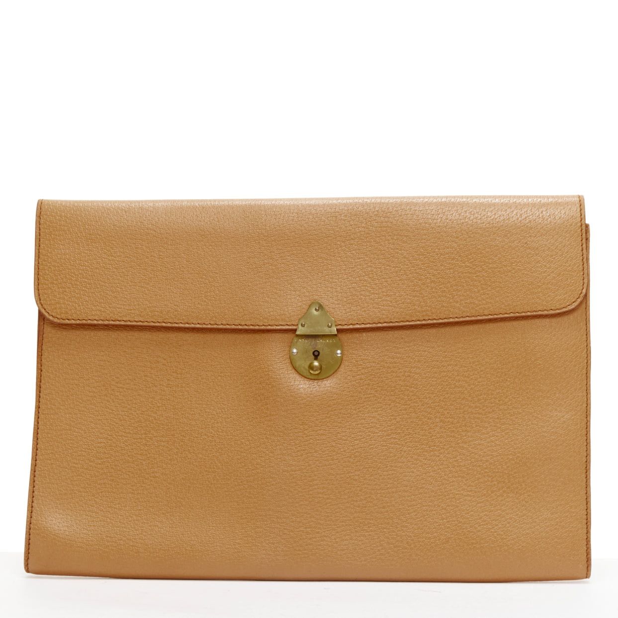 Ralph Lauren RALPH LAUREN tan textured leather gold logo push lock flap flat clutch bag Size ONE SIZE - 1 Thumbnail