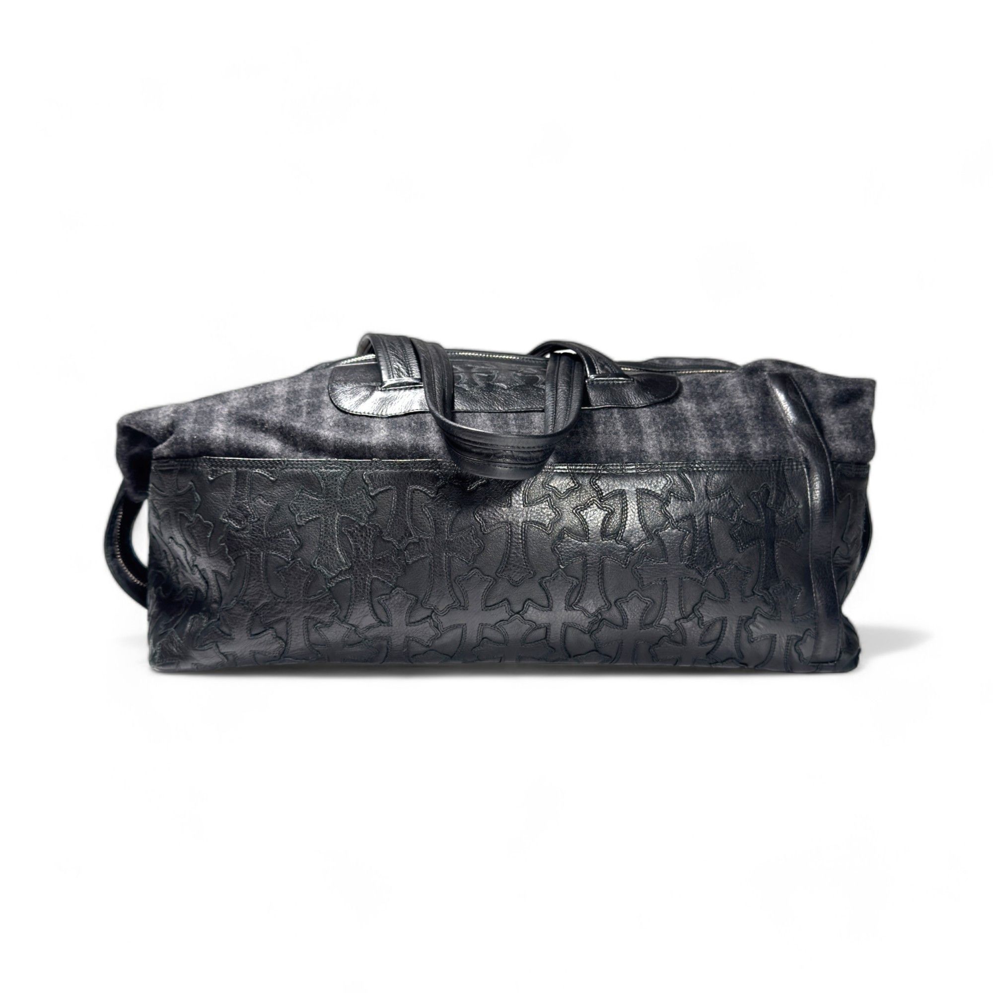 image of Chrome Hearts Large Flooded Cross Patch Flannel Duffle Bag in Black, Men's