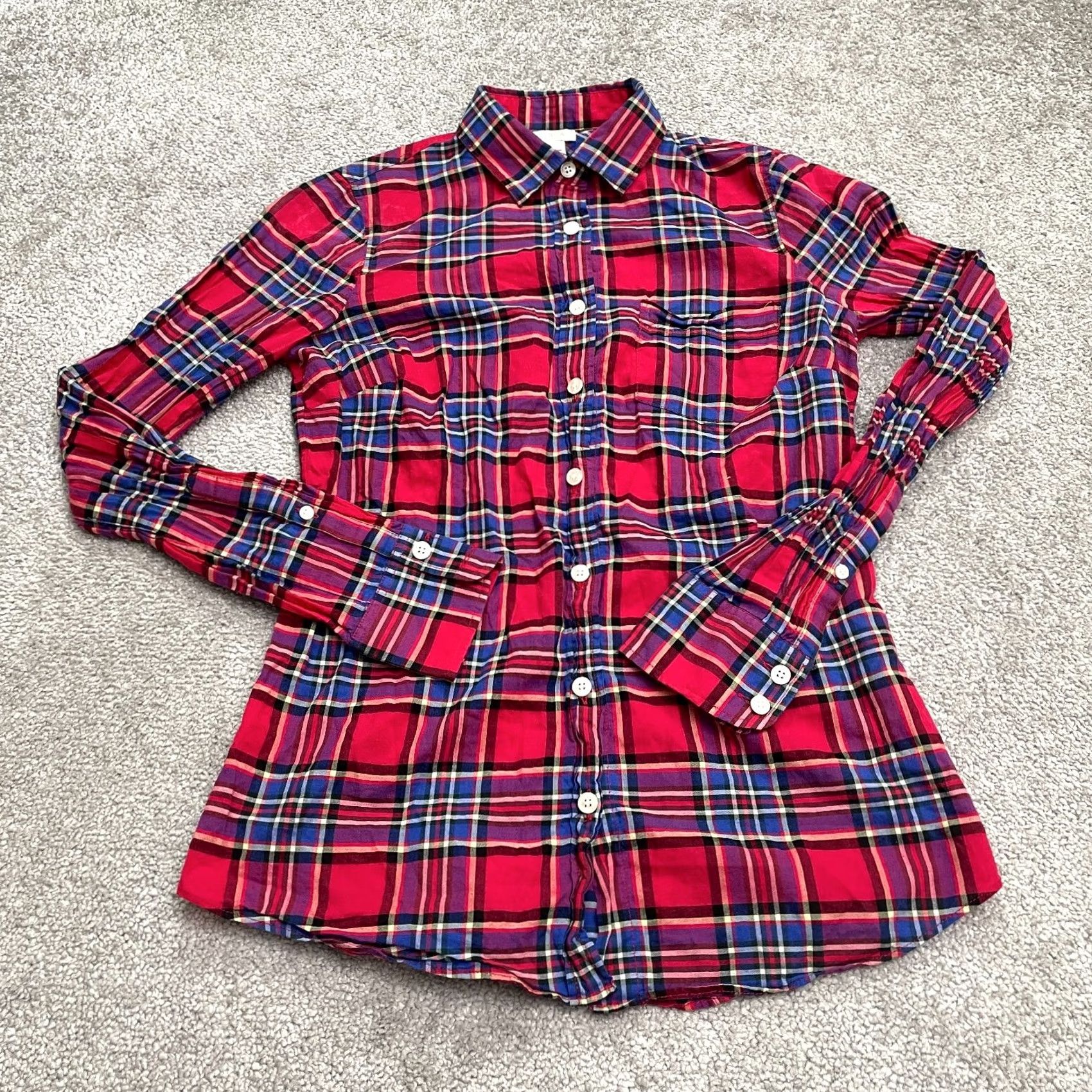 J.Crew J.Crew Shirt Women 2XS Red Blue Plaid Button-Down Long Sleeve Cotton Crewneck? No Size XXS / US 00 / IT 34 - 2 Thumbnail