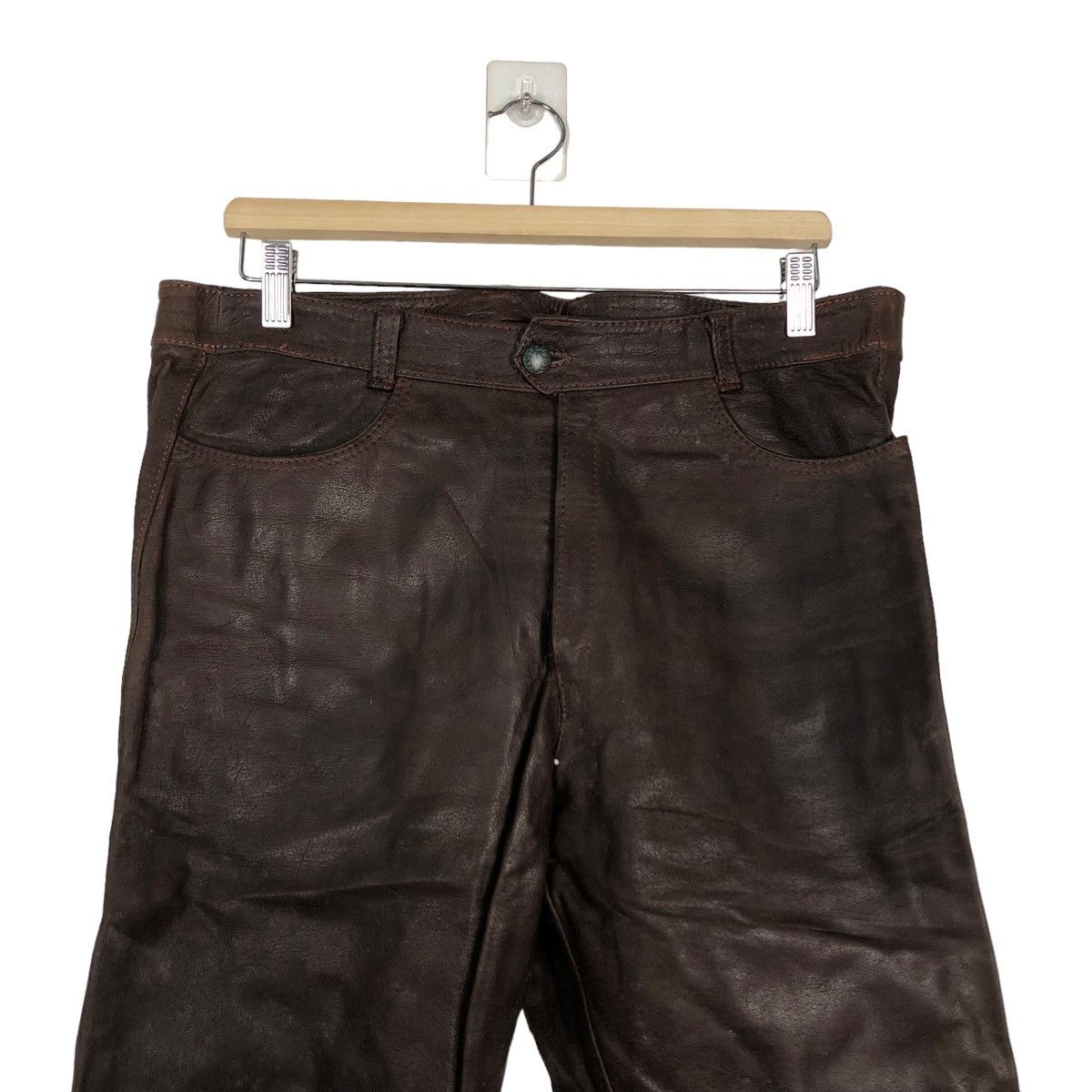 Genuine Leather 🔥Rich Brown -Genuine Leather Pants Racing Inspire RickOwens Size US 33 - 3 Thumbnail