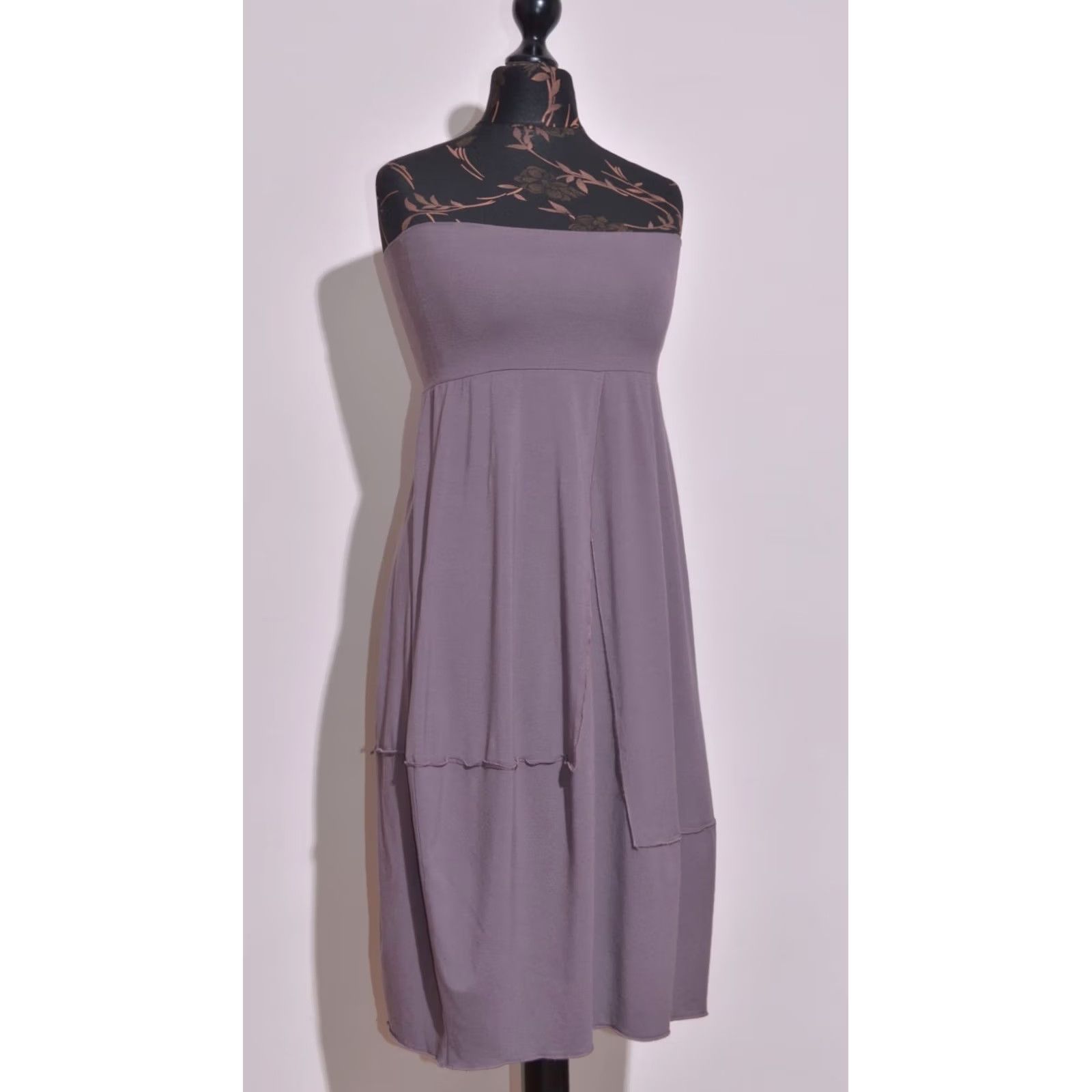 Vintage OSKA Womens Strapless Tube Dress Mauve Purple Midi Bubble Hem Stretch Jersey 2 Size XS / US 0-2 / IT 36-38 - 2 Thumbnail