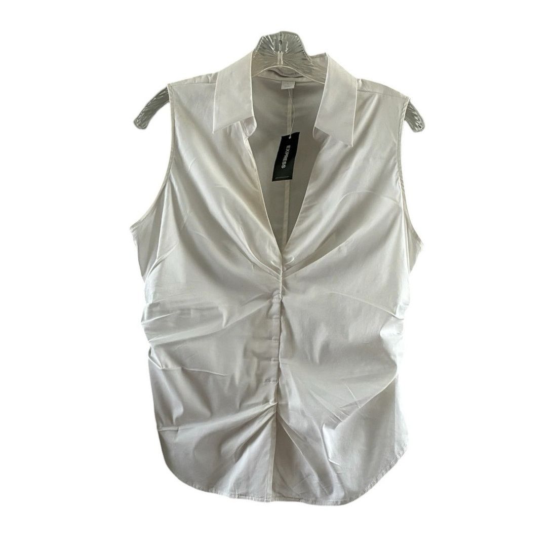 Express Express sleeveless deep plunge V-neck ruche blouse NWT Size L / US 10 / IT 46 - 3 Thumbnail