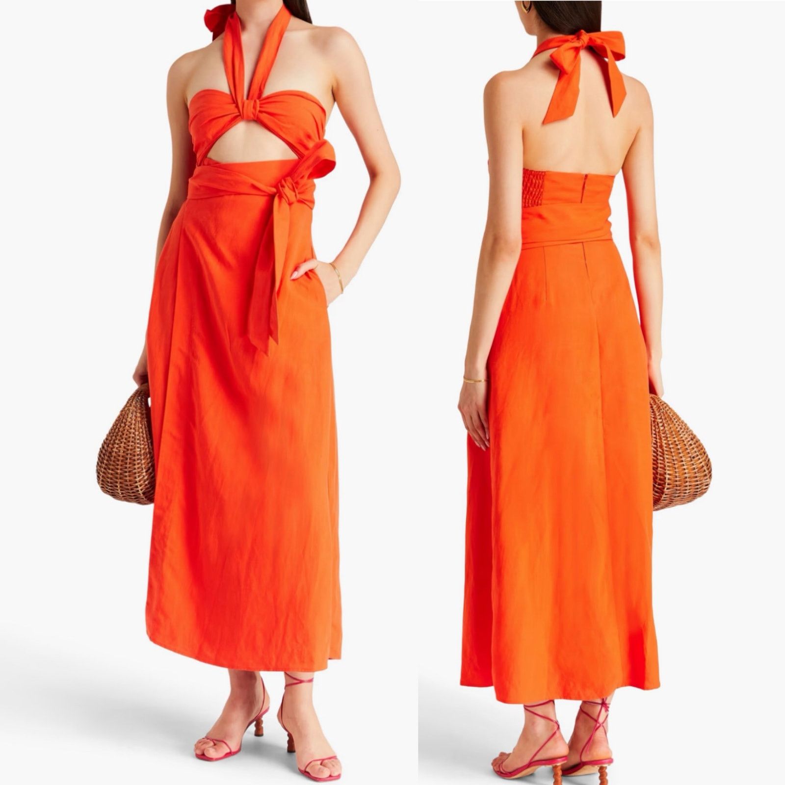 MARA HOFFMAN Paula cutout linen midi dress orange papaya