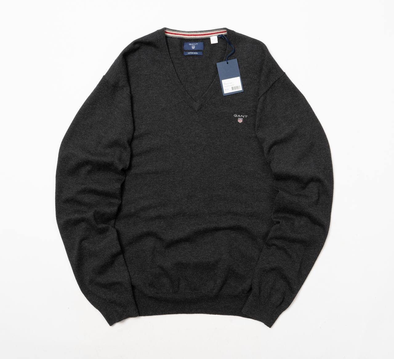 Gant 🔵GANT Wool Cotton blend V-Neck Sweater Jumper Gray Melange Size US XL / EU 56 / 4 - 8 Thumbnail