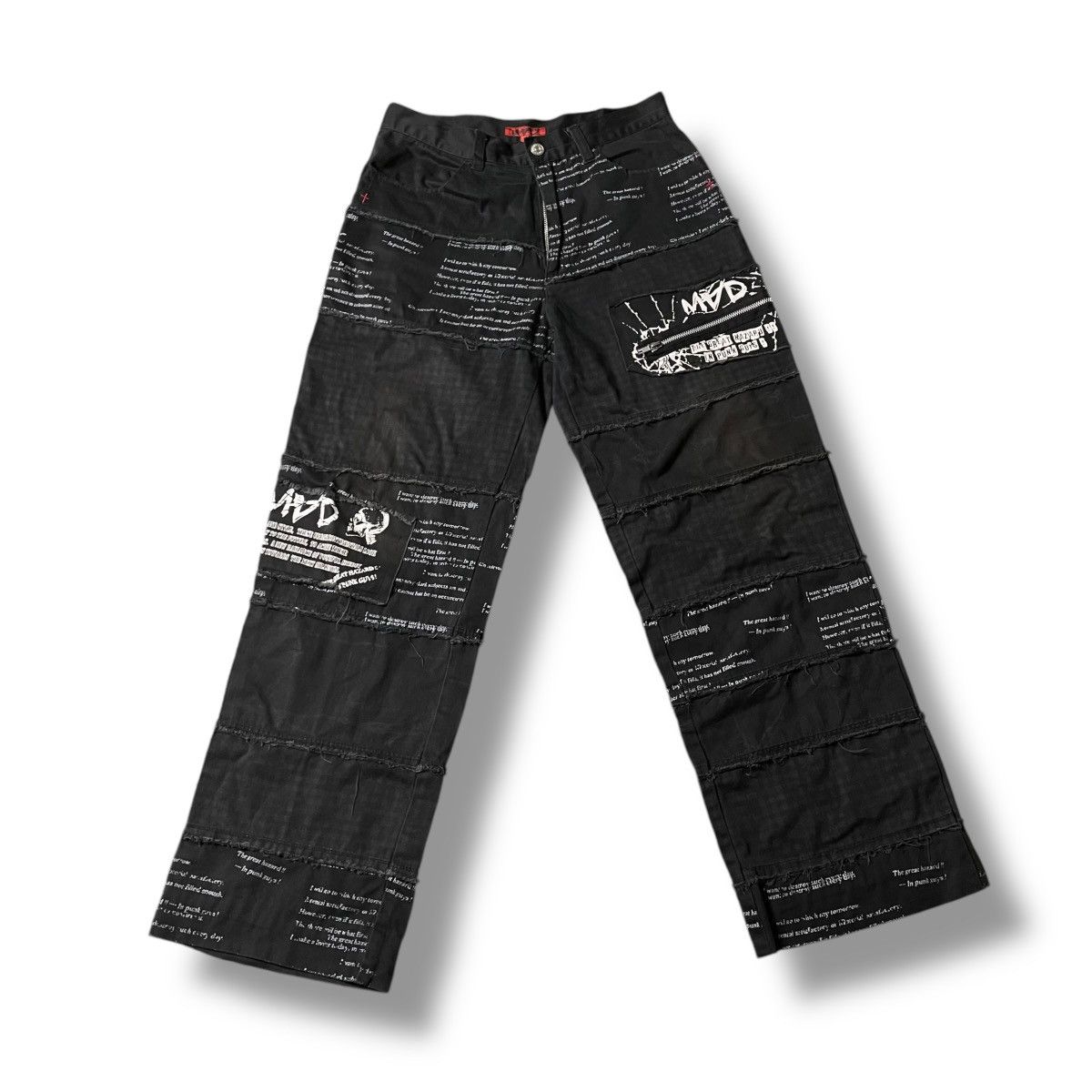 If Six Was Nine × Japanese Brand × Yasuyuki Ishii 🇯🇵☠️ MAD PUNK WORDING PATCHES SEDITIONARIES GOTHIC PANTS Size US 29 - 1 Thumbnail
