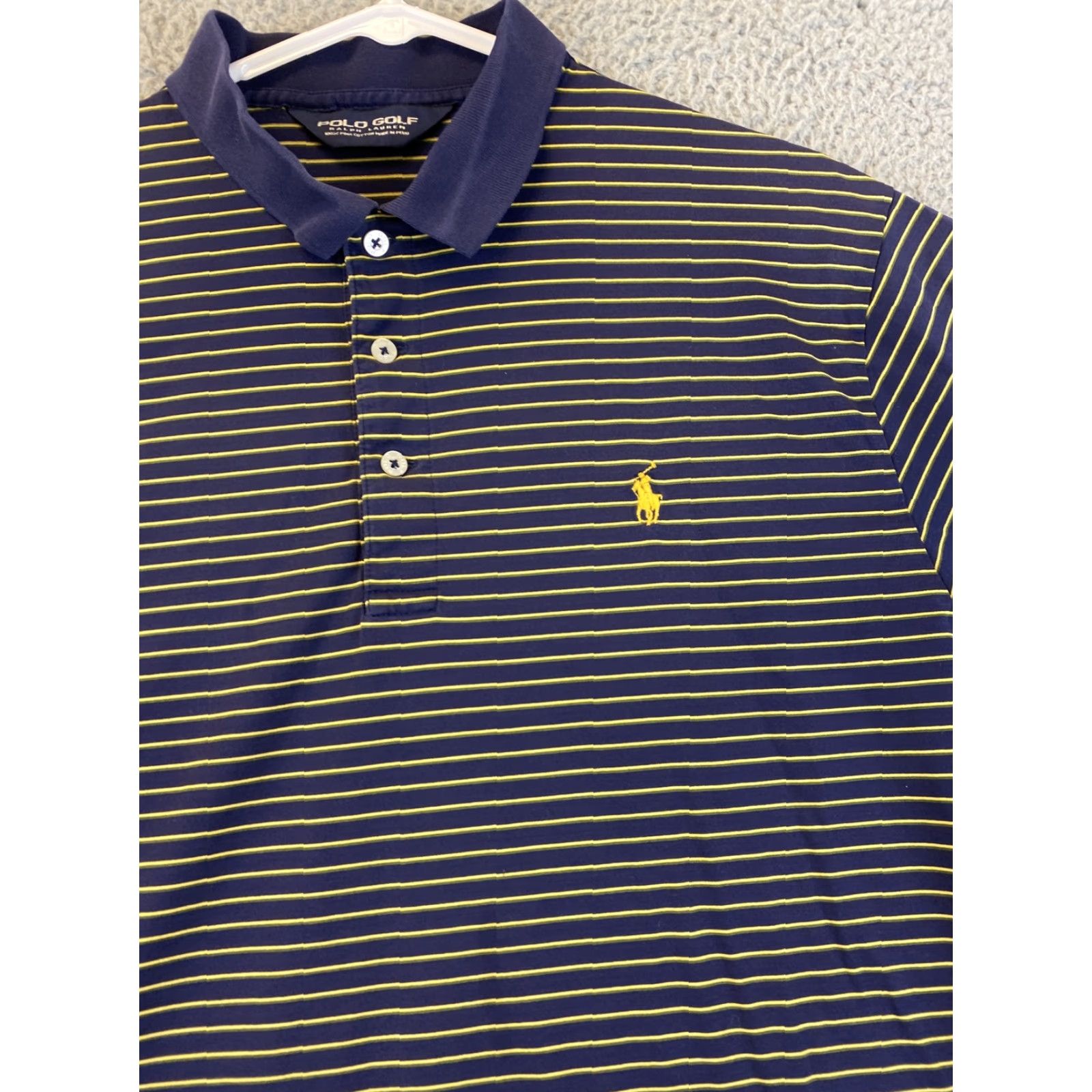 Polo Ralph Lauren Ralph Lauren Polo Golf Polo Shirt Mens Large Striped Navy Yellow Short Sleeve Collared Cotton Casual Activewear Golf Rugby Outdoor Size US L / EU 52-54 / 3 - 3 Thumbnail
