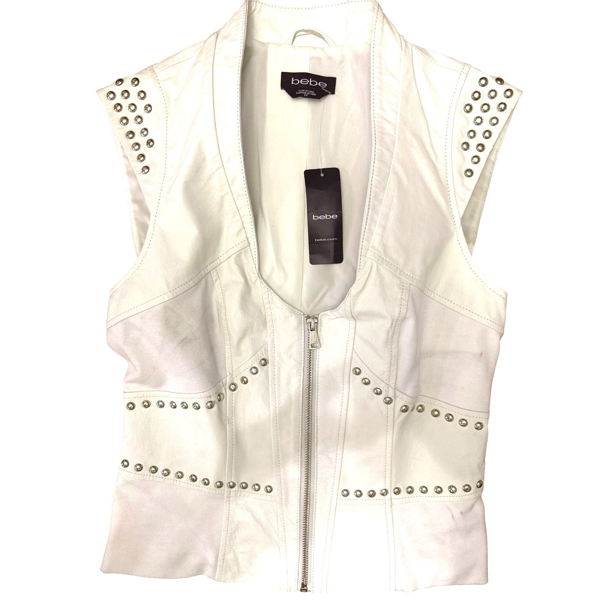 Bebe Bebe Small White Danica Studded Leather Zip Vest Y2K Moto Gl Size S / US 4 / IT 40 - 13 Thumbnail