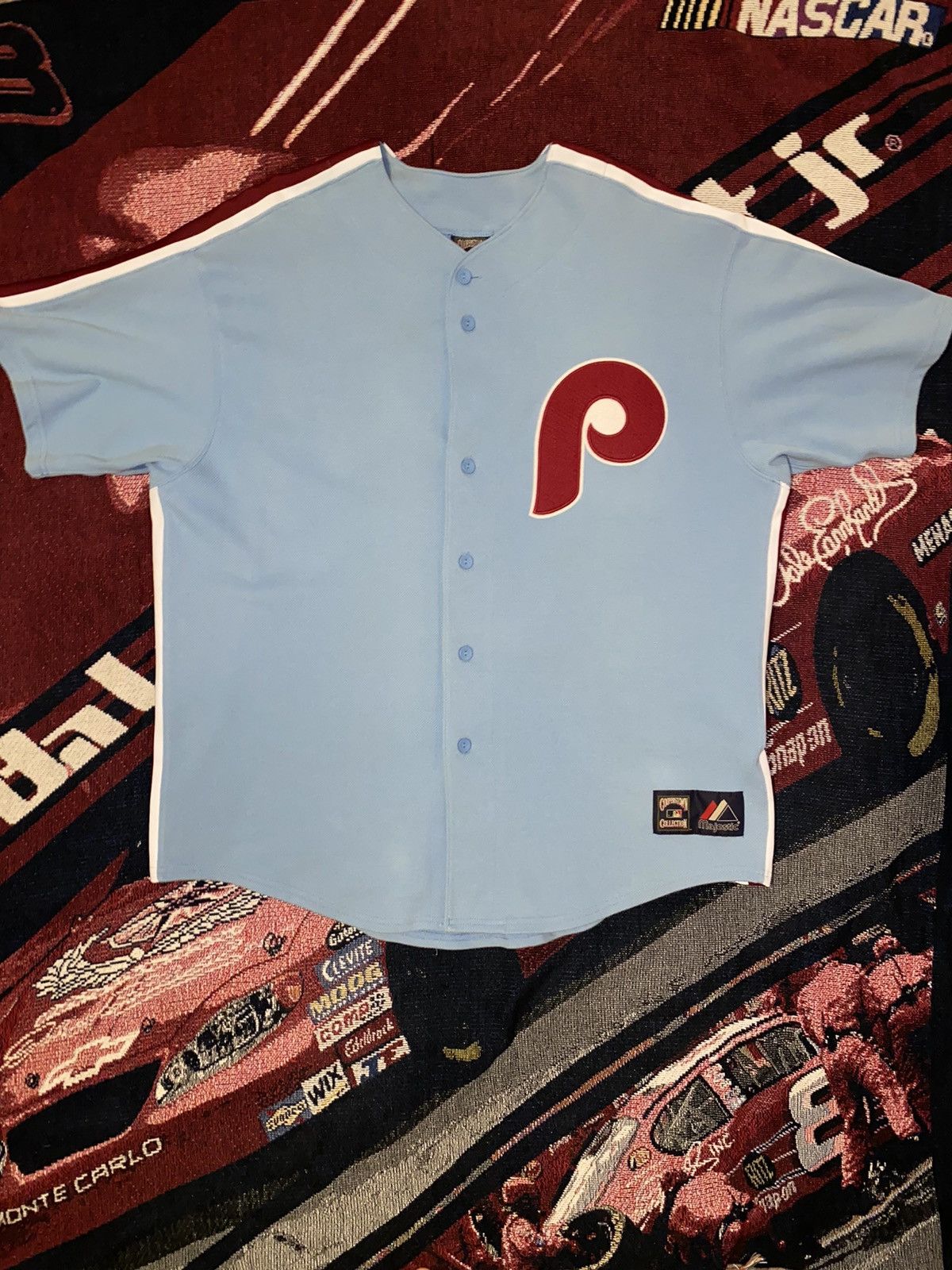 image of Cooperstown Collection x Majestic 90’S Phillies Mike Schmidt Away Jersey in Blue, Men's (Size 2XL)