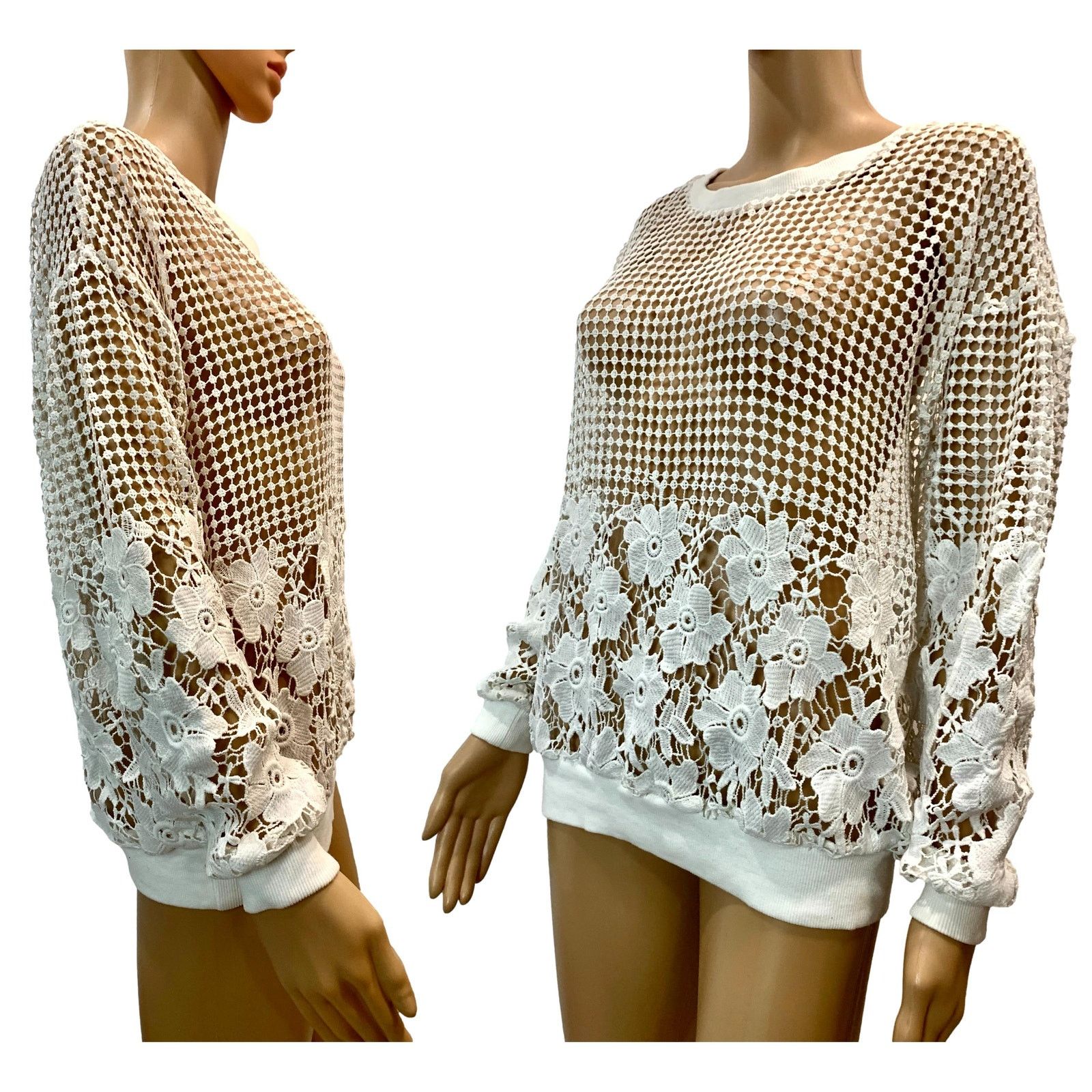 Other Bobeau White Floral Crochet Sheer Pullover Sweater | M Size M / US 6-8 / IT 42-44 - 1 Thumbnail