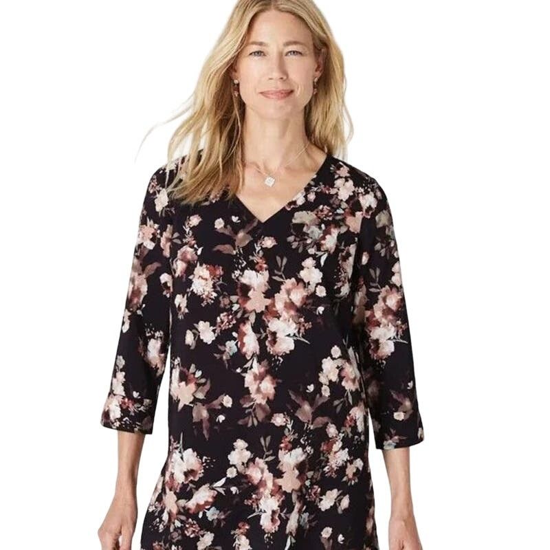 J. Jill J. Jill Floral Watercolor Blush Pink Brown Tunic Top Large Size L / US 10 / IT 46 - 1 Thumbnail