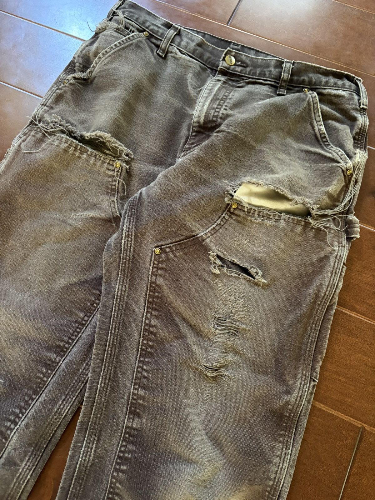 Carhartt Vintage Thrashed Faded Brown Carhartt Double Knee Pants Size US 32 / EU 48 - 2 Thumbnail