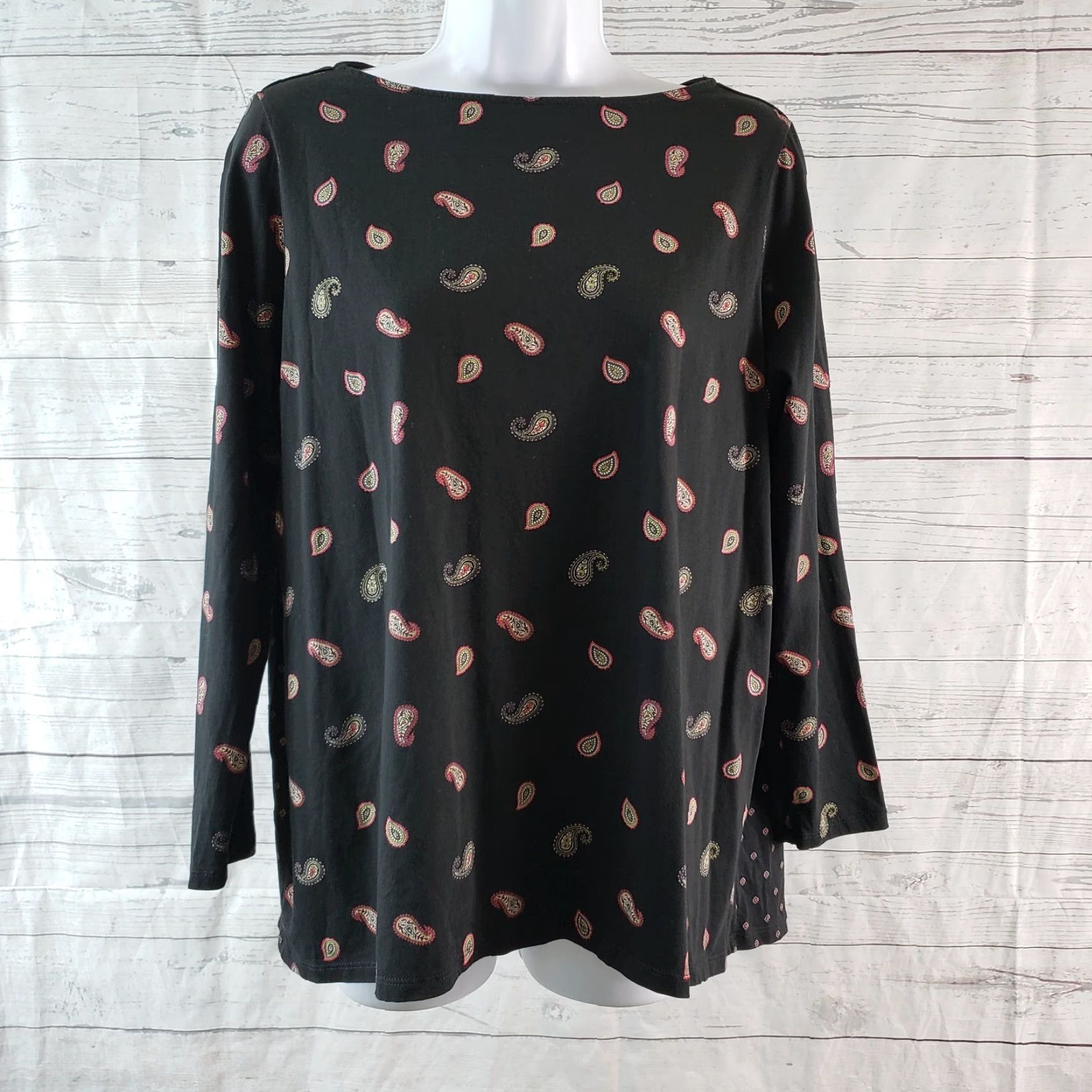 J. Jill VINTAGE J Jill Womens Top Blouse Paisley Long Sleeve Black Red Cotton Blend L Women Size L / US 10 / IT 46 - 2 Thumbnail