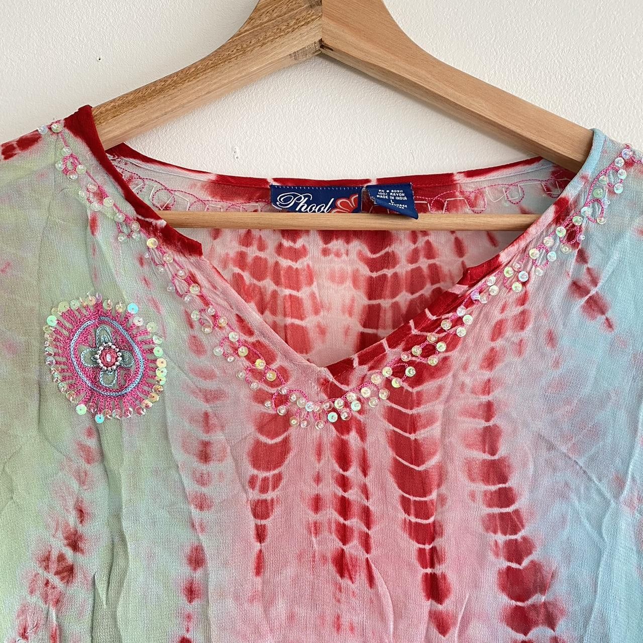 Vintage PHOOL PINK BOHO SHEER COVERUP TIE DYE ASYMMETRIC DRESS Size L / US 10 / IT 46 - 3 Thumbnail