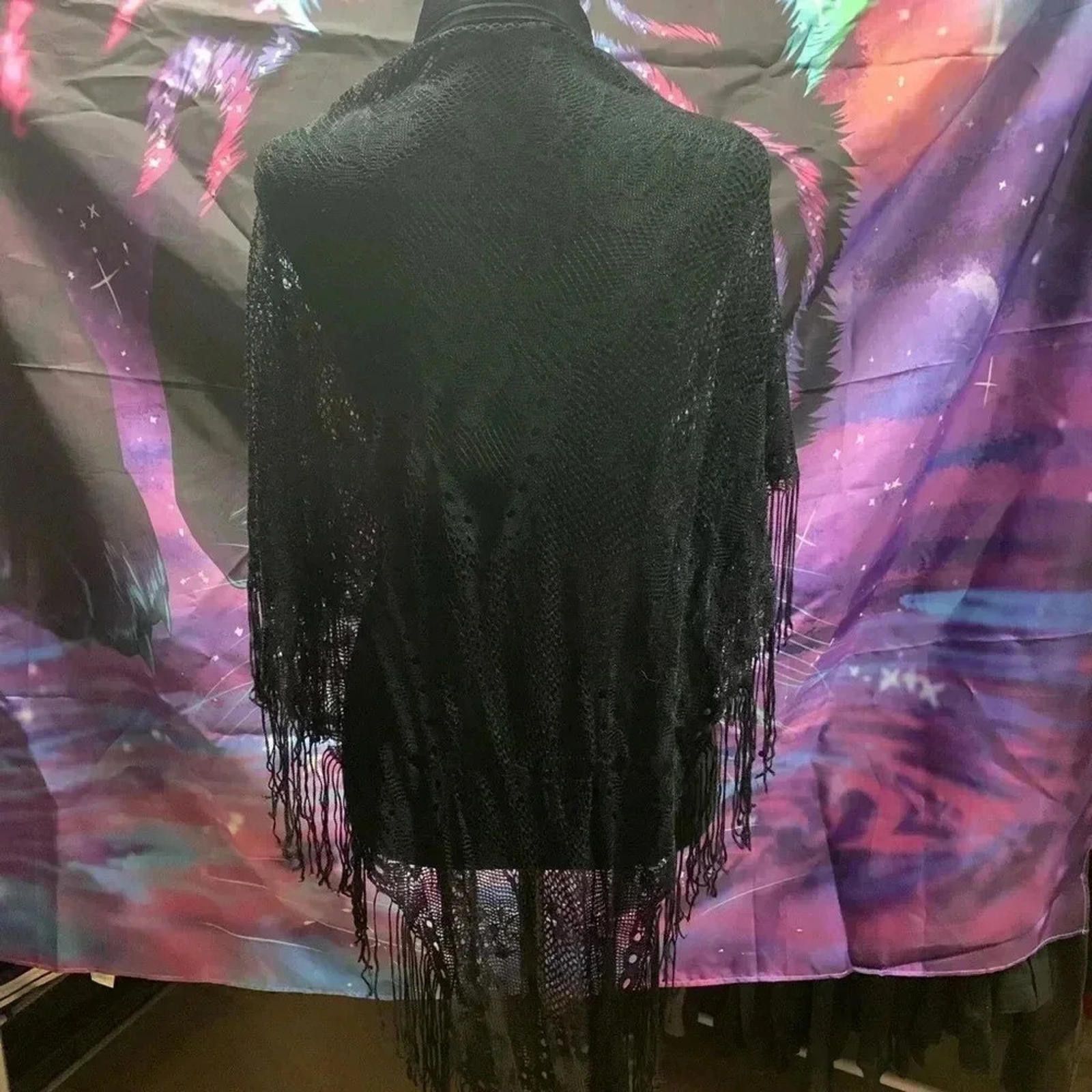 Designer Black lace shawl Size ONE SIZE - 2 Thumbnail