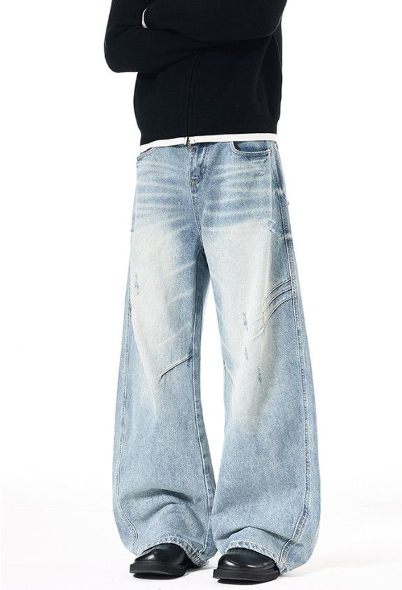 Vintage American high street distressed curved jeans Size US 32 / EU 48 - 3 Thumbnail