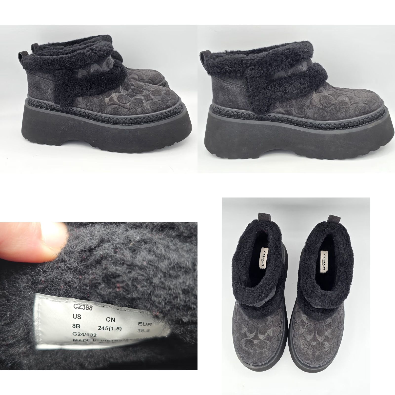 Coach Coach Boots Women Christina Shearling Bootie - Black Suede Sherpa Lined UGQ Sz 8B - 8B US - Coach Print Pattern Womens Boots Size US 6 / IT 36 - 8 Thumbnail