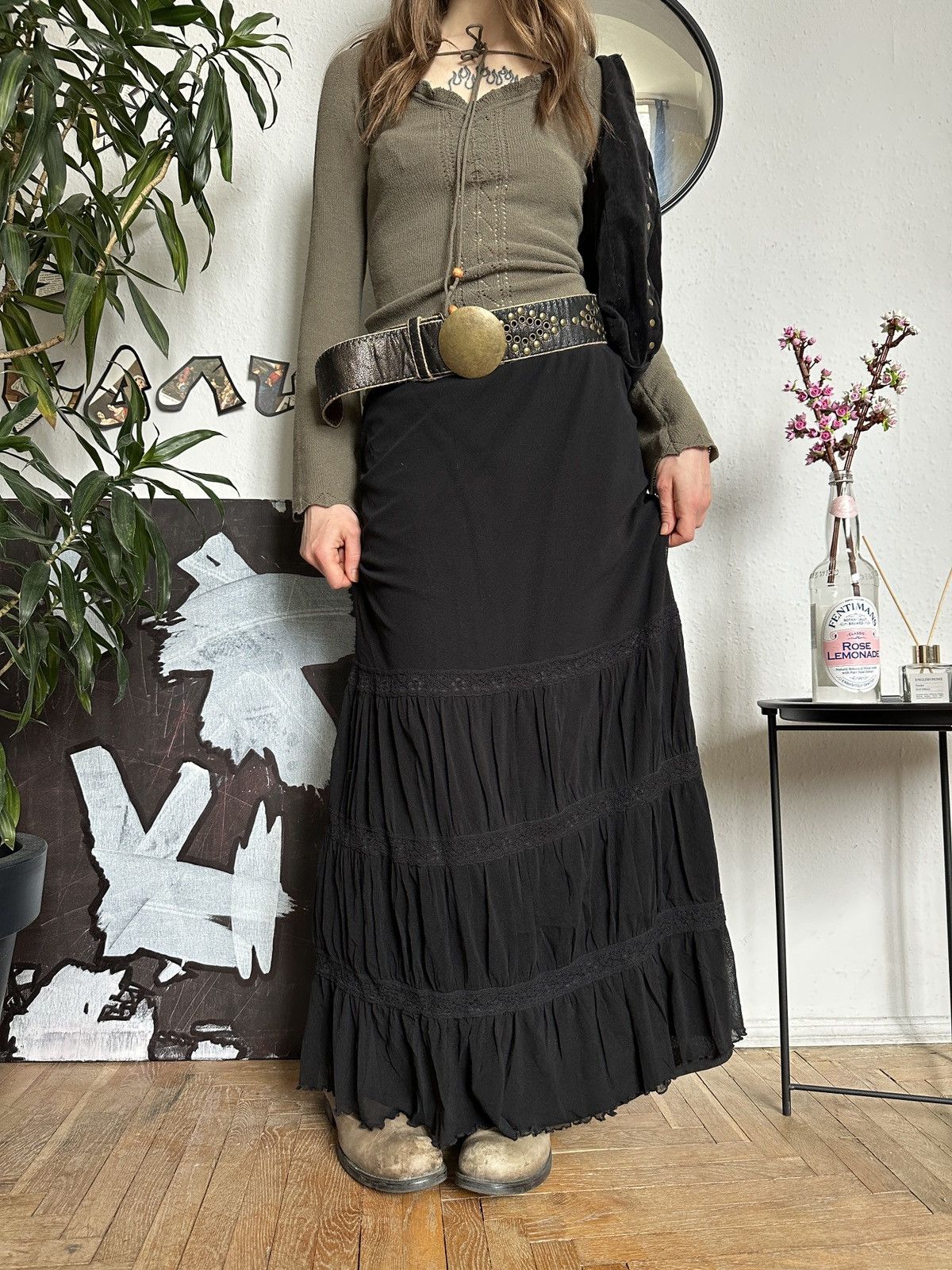 Japanese Brand Ruched Ruffle Lace Mesh Layered Whimsical Gothic Skirt Size 32" / US 10 / IT 46 - 2 Thumbnail
