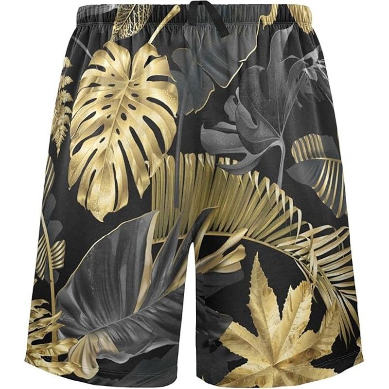 Other Tropical Palm Leaves Swim Trunks Short Black/Gold Men's 3XL Size US 42 / EU 58 - 2 Thumbnail