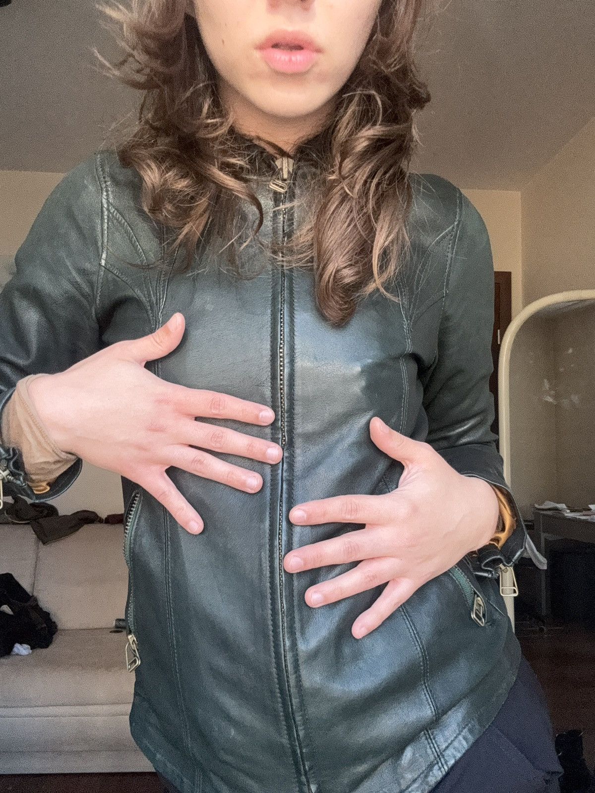 Morgan De Toi Morgan de toi biker/racer leather jacket size S bottle green Size S / US 4 / IT 40 - 2 Thumbnail