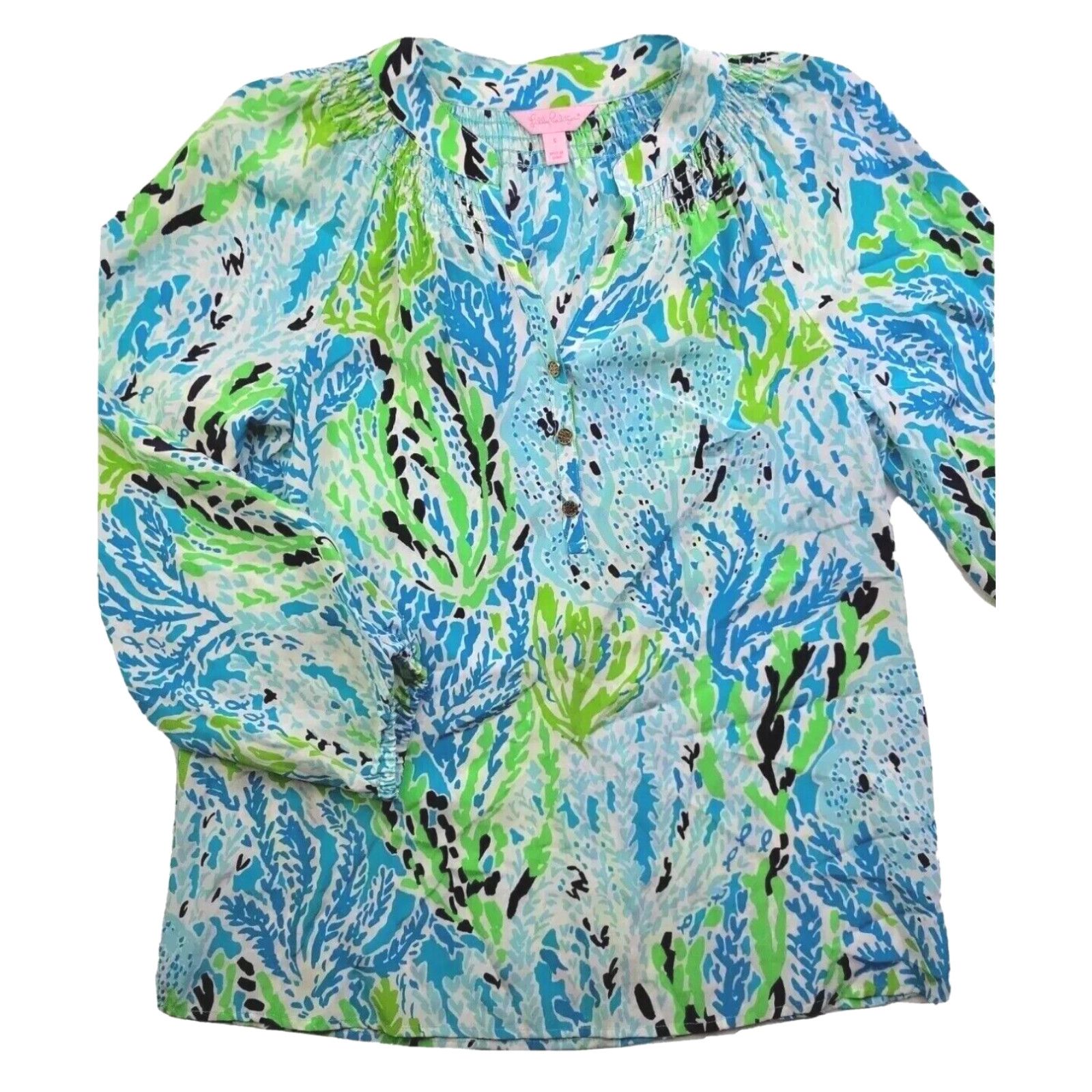 image of New - Lilly Pulitzer Elsa Top Let's Cha Cha 100% Silk Women's Small Blouse in White