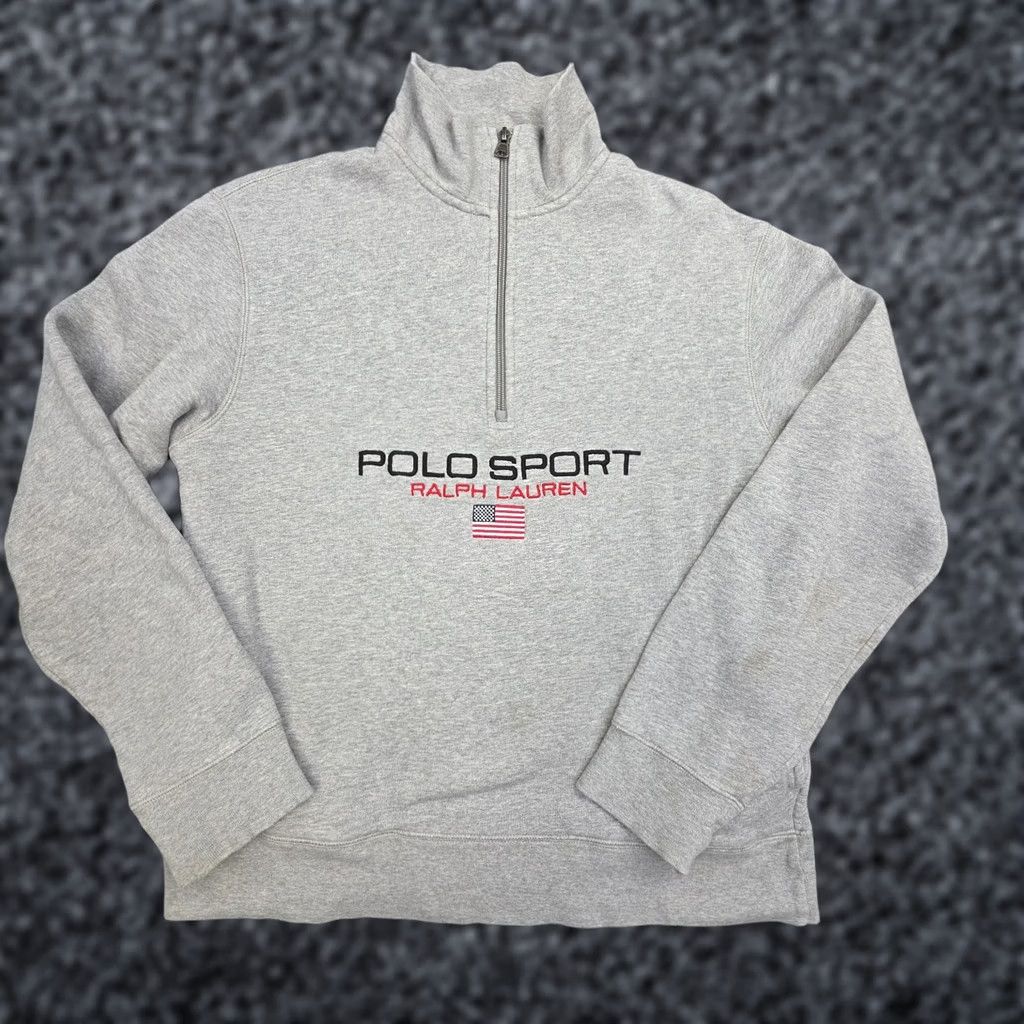 Vintage Polo Sport Ralph Lauren Sweater Men's Medium Gray 1/4 Zip Flag Spellout Size US M / EU 48-50 / 2 - 1 Thumbnail