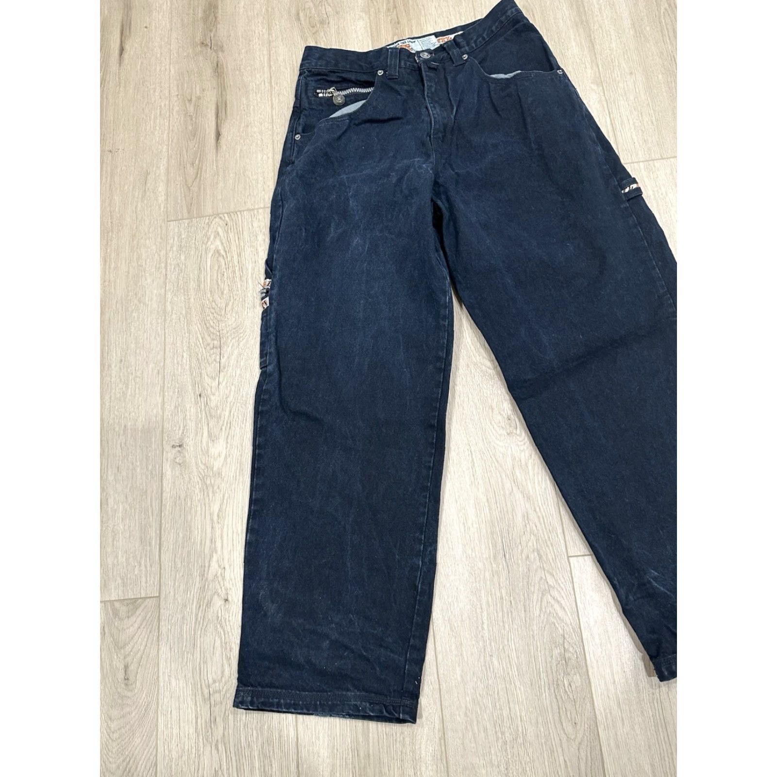 Vintage Beyond The Limit Jeans Baggy Denim 32x31 Black Hip Hop Mens Straight Wide-Leg 90s Seasons Pockets Size US 32 / EU 48 - 3 Thumbnail