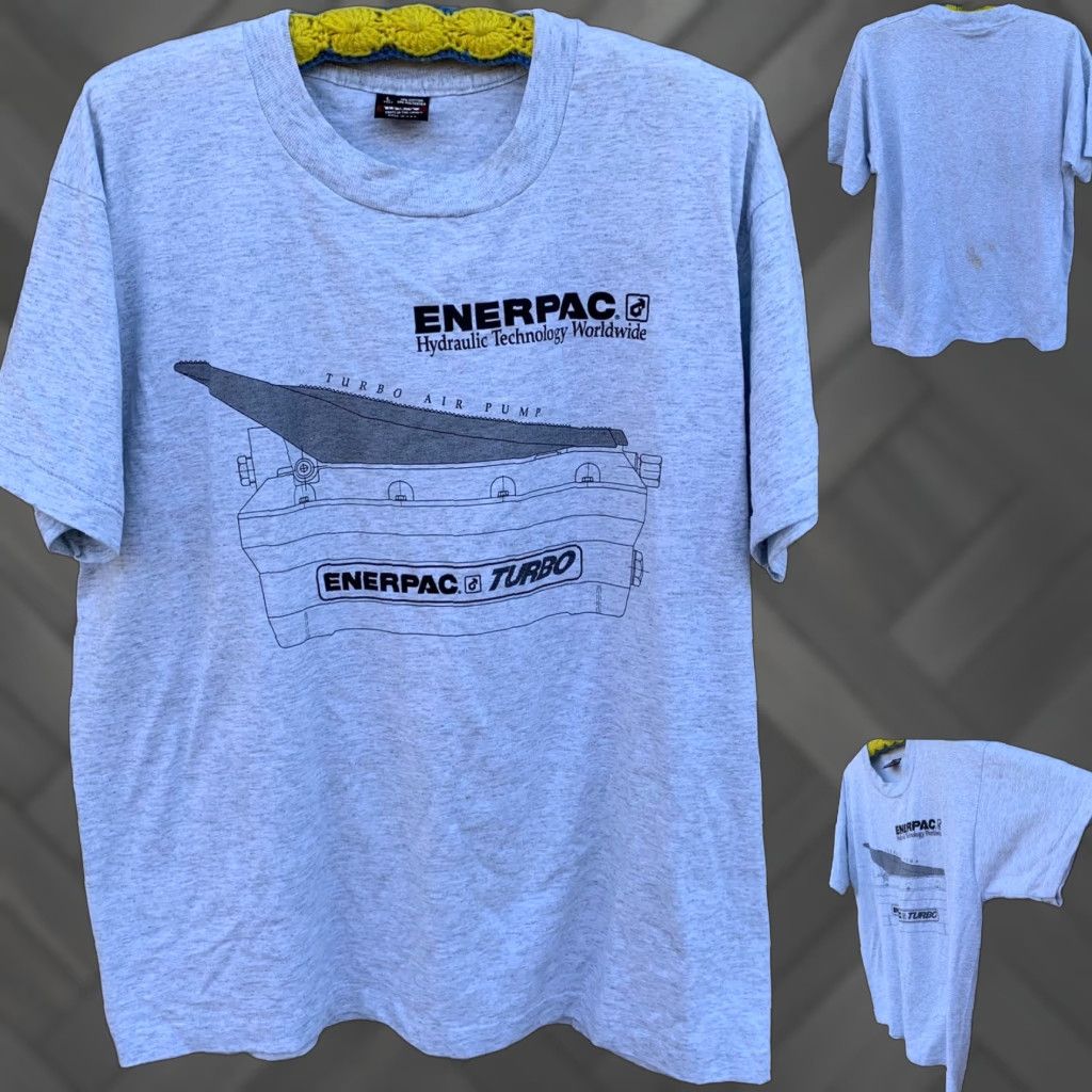 Fruit Of The Loom VINTAGE Enerpac Hydraulic Technology Worldwide Turbo Air Pump T Shirt L Unisex Gray 1990s Toy Graphic Tee Mens Womens Size US L / EU 52-54 / 3 - 1 Thumbnail
