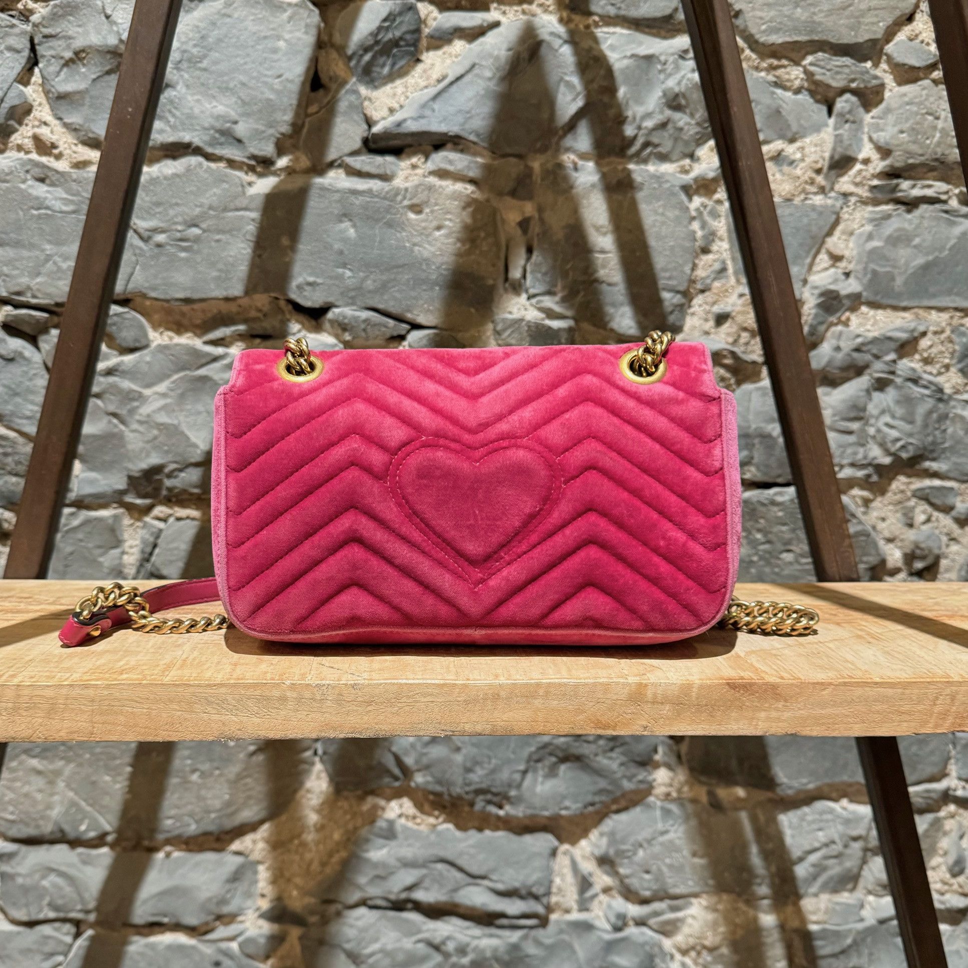 Gucci Gucci Pink Velvet Small Marmont Chain Bag Size ONE SIZE - 6 Thumbnail