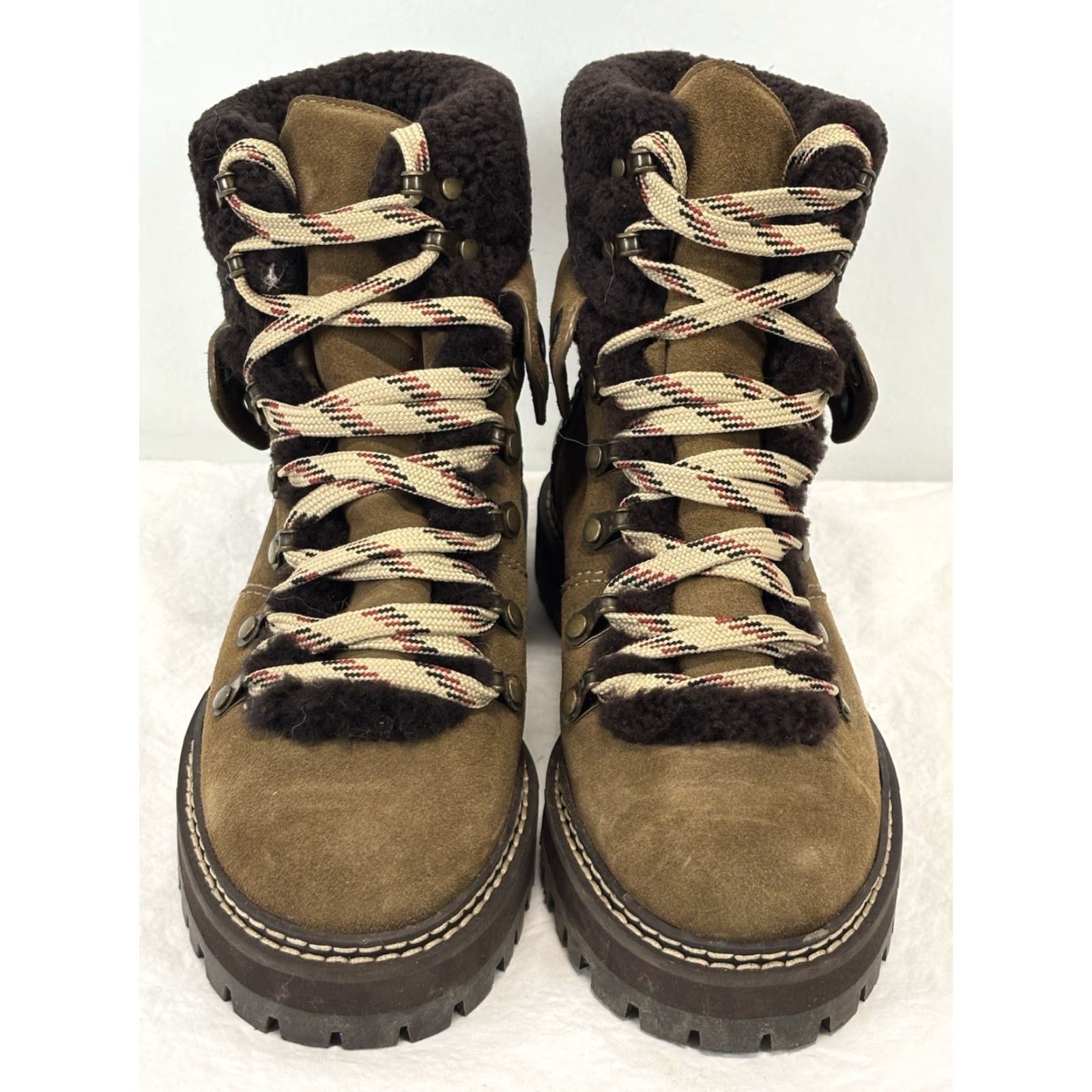 Vintage VINTAGE See By Chloé Eileen Boots Suede Shearling Brown Lace Up Womens 6 (EU 36) Tan Multi, Casual Winter Hiking Style Size US 6 / IT 36 - 3 Thumbnail