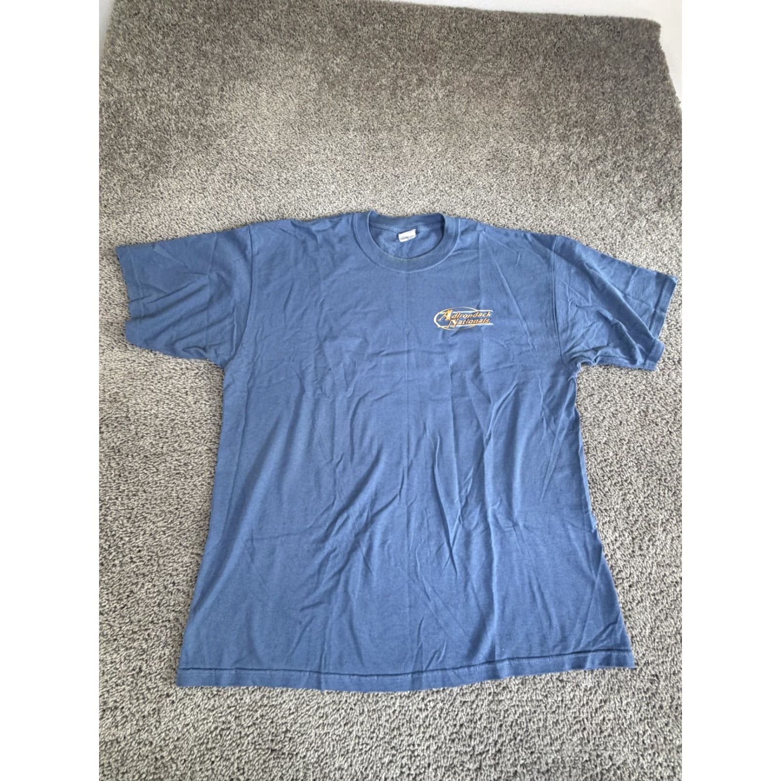Gildan VINTAGE Adirondack Nationals Shirt Mens XL Blue 2006 Lake George Muscle Cars Graphic Print Crew Neck Short Sleeve Heavyweight Preshrunk Cotton T-Shirt Size US XL / EU 56 / 4 - 7 Thumbnail