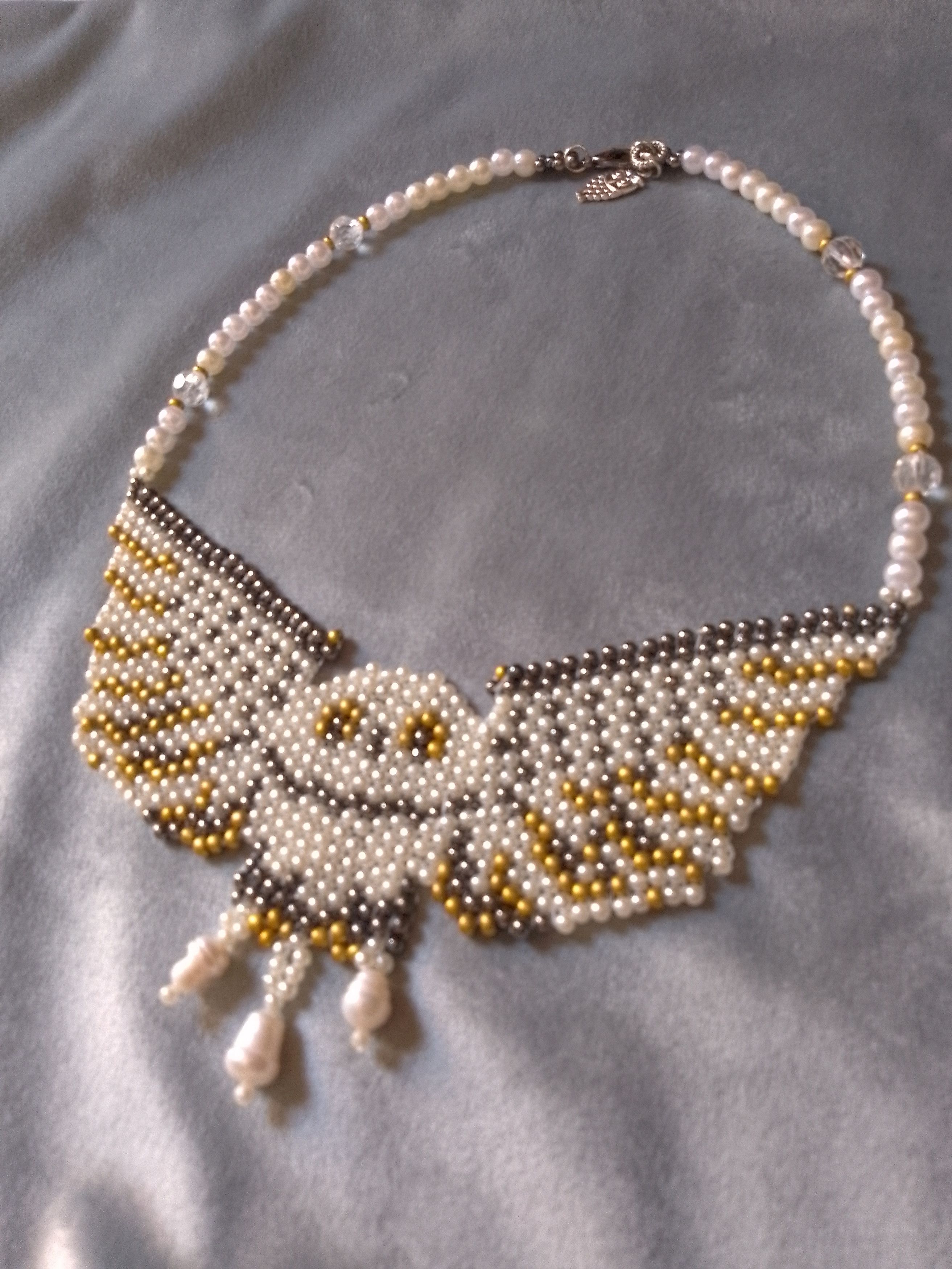 Handmade Choker Necklace Owl shaped with Freshwater pearls Size ONE SIZE - 3 Thumbnail