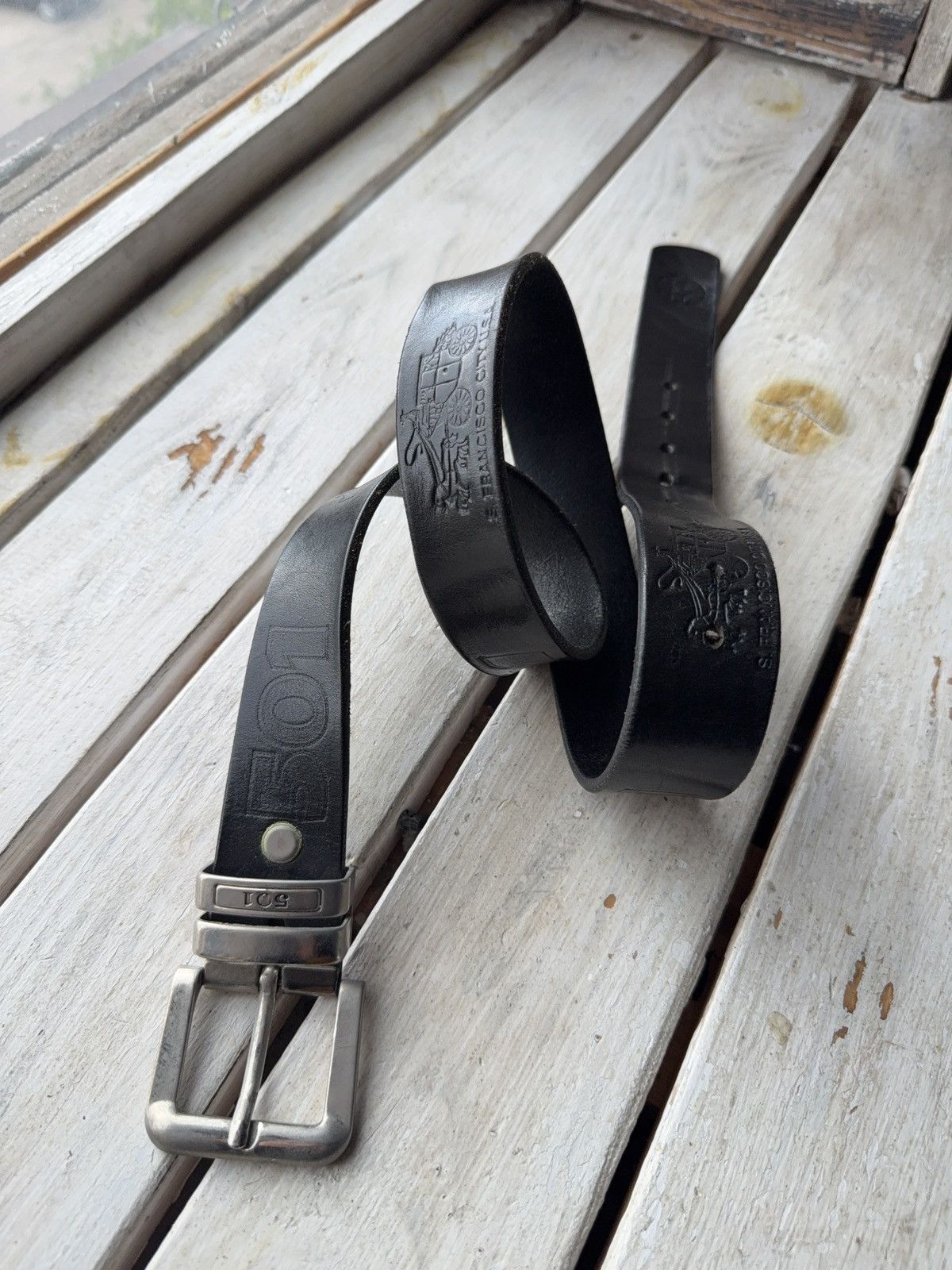 Levi's Vintage Clothing Vtg 90s Levi’s 501 USA Western Cowboy monogram leather belt Size ONE SIZE - 1 Thumbnail