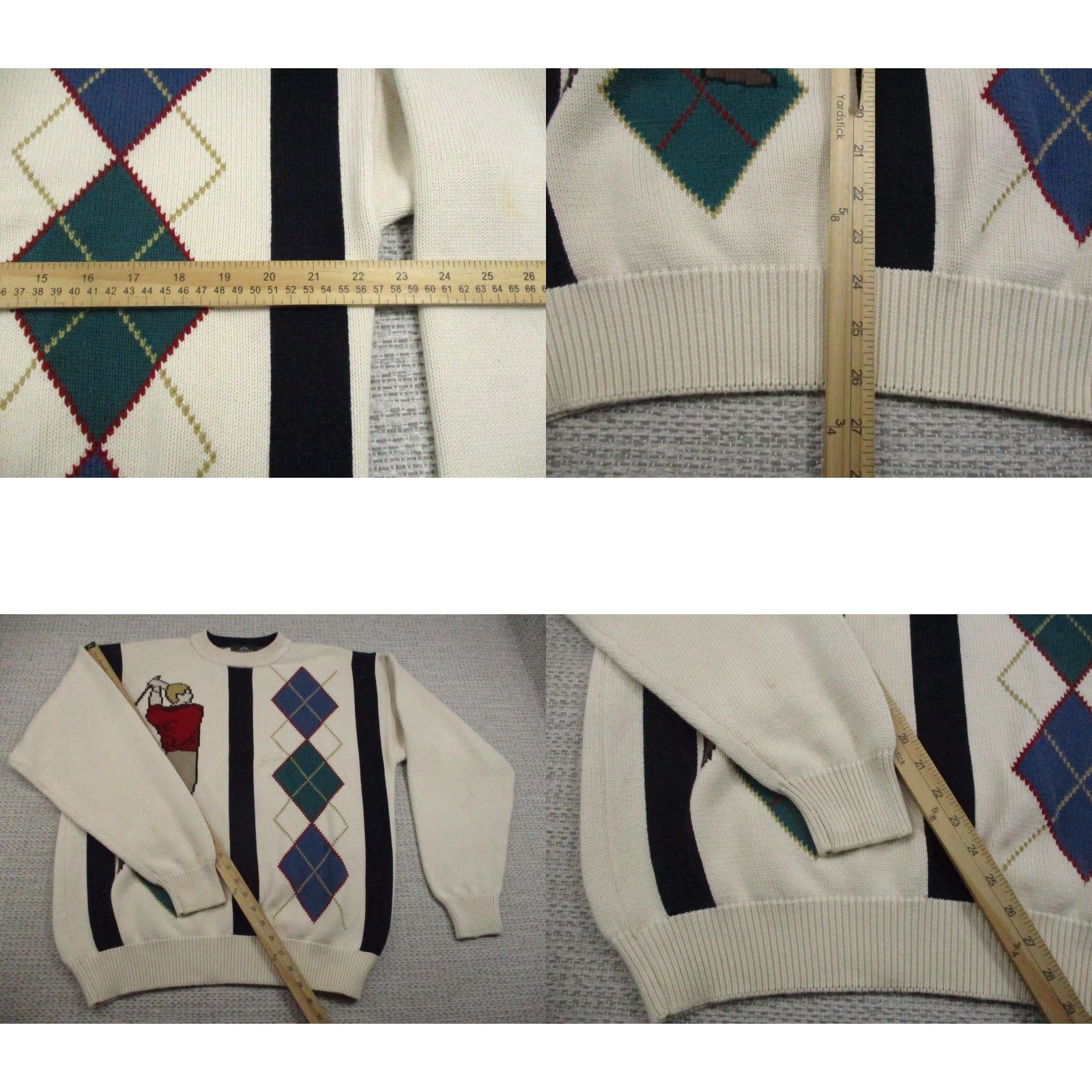 Jantzen VINTAGE Jantzen Sweater Mens XL Golf Argyle Cream Knit 100% Cotton 90s Size US XL / EU 56 / 4 - 9 Thumbnail