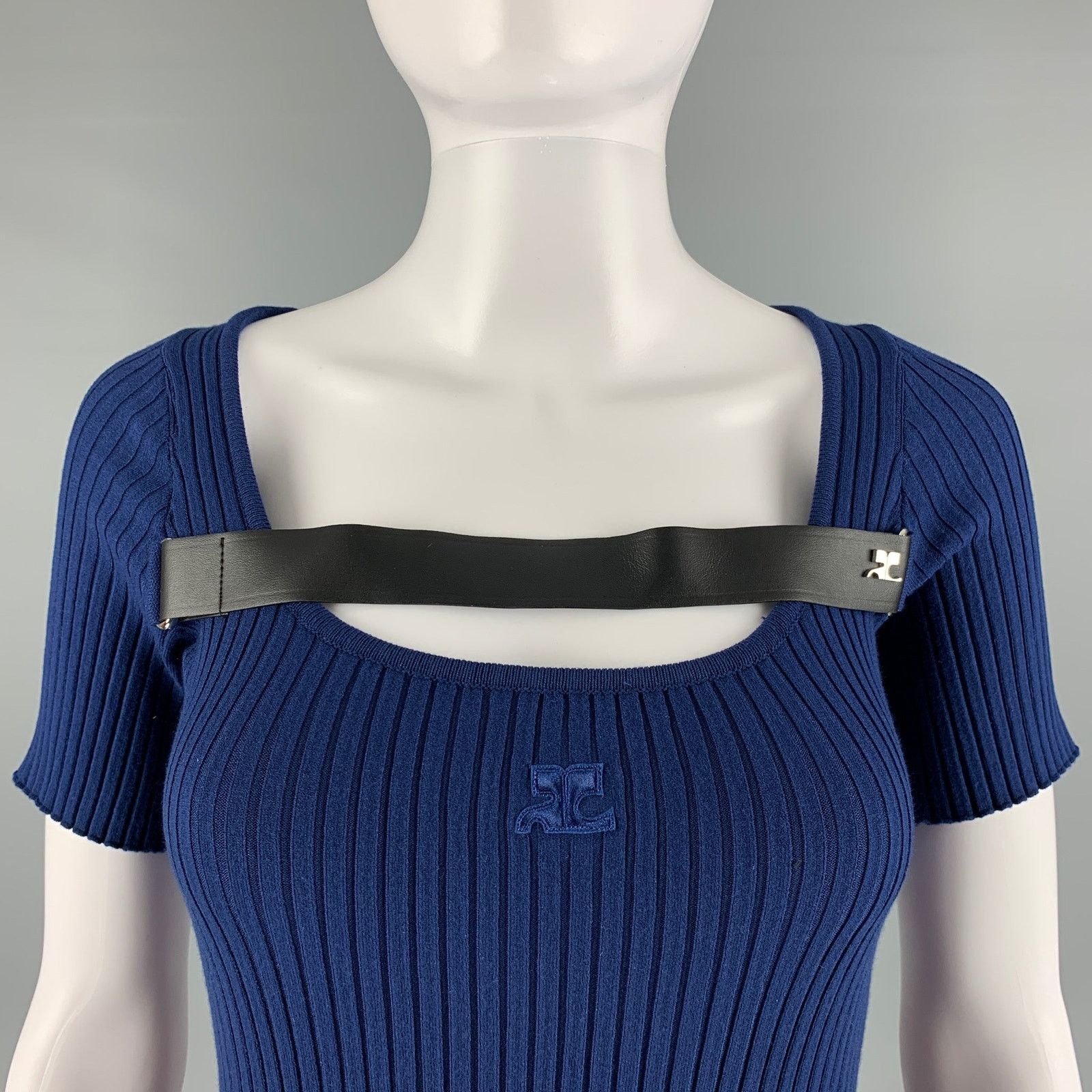 Courreges COURREGES Size S Blue Viscose Polyester Ribbed Fitted Dress Size S / US 4 / IT 40 - 2 Thumbnail