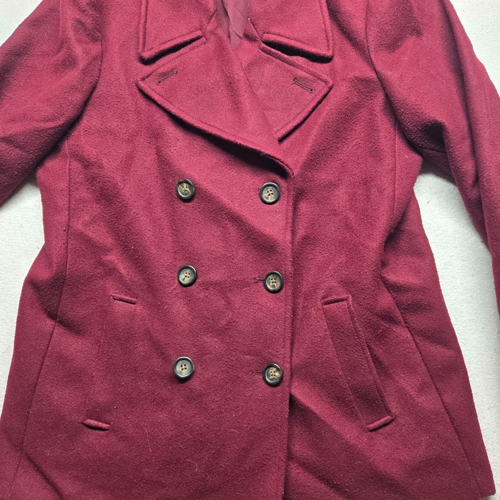 Old Navy Old Navy Pea Coat Jacket Solid Red - Women's XL | Wool Outer, Regular Fit, Double Breasted, Mid-Length, Winter Casual Coat Size XL / US 12-14 / IT 48-50 - 2 Thumbnail