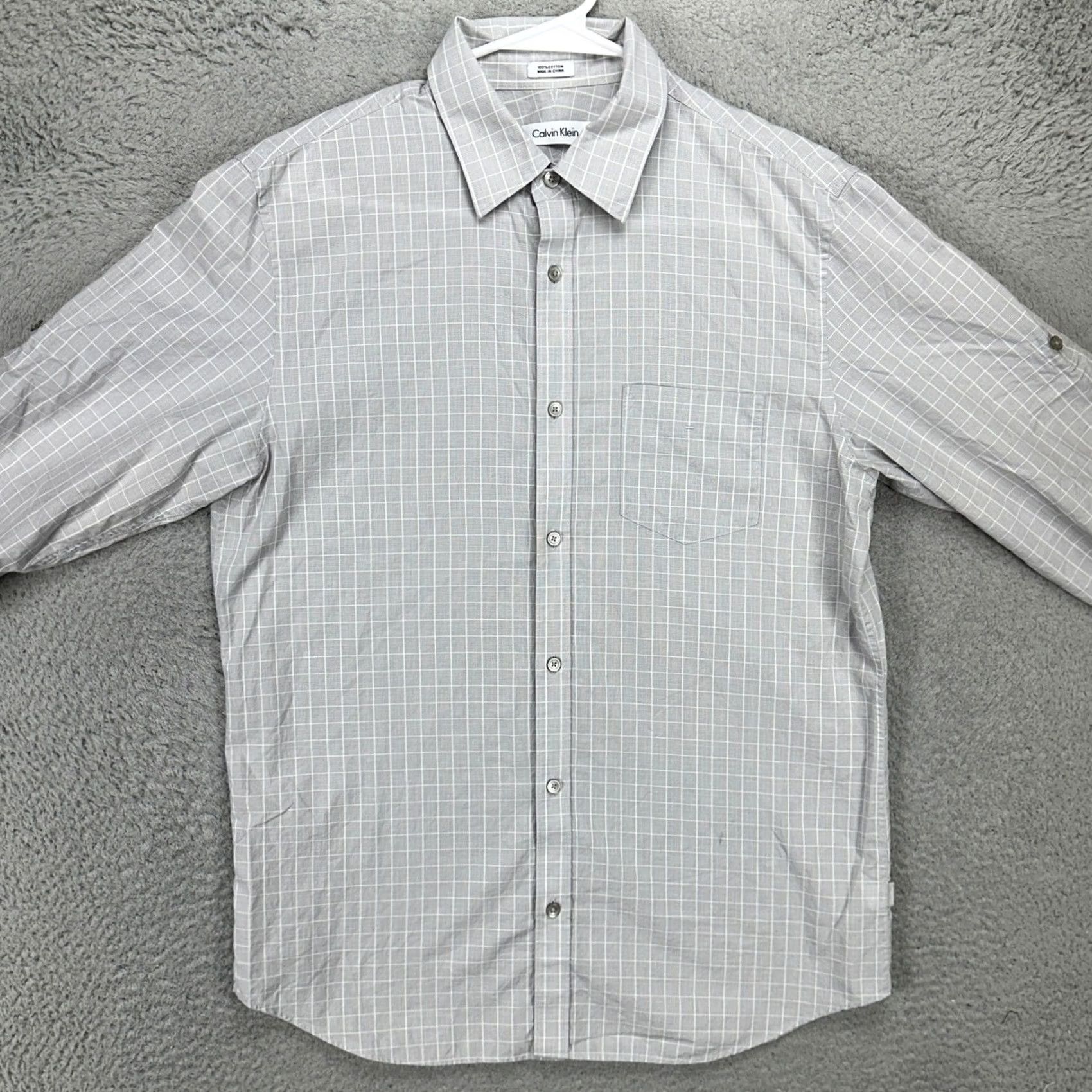 Calvin Klein Calvin Klein Shirt Button Up Mens Medium Gray Glenn Check Pocket Casual Cotton Size US M / EU 48-50 / 2 - 3 Thumbnail