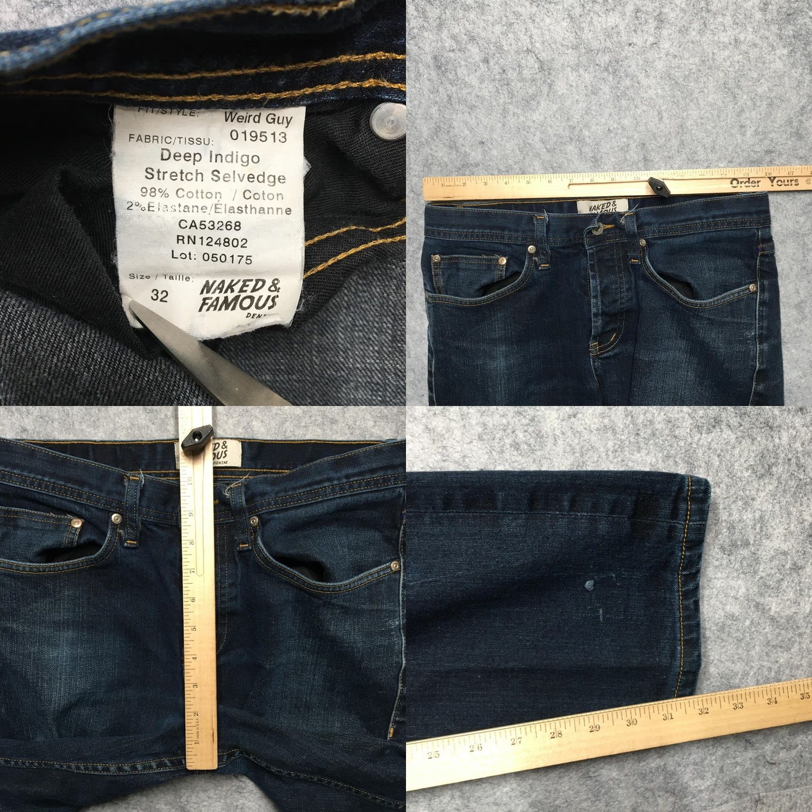 Vintage Naked & Famous Weird Guy Jeans Mens 32x32 Blue Stretch Selvedge Denim Pants Size US 32 / EU 48 - 10 Thumbnail