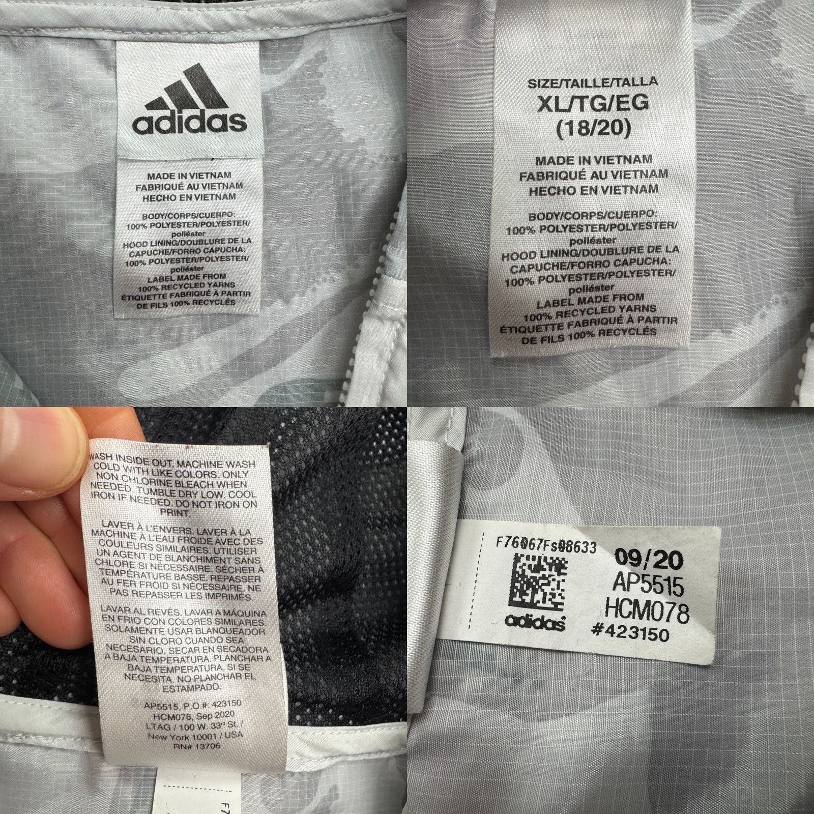 Adidas Adidas Windbreaker Hoodie Jacket Womens XL Gray Full Zip Camouflage Active Size XL / US 12-14 / IT 48-50 - 8 Thumbnail
